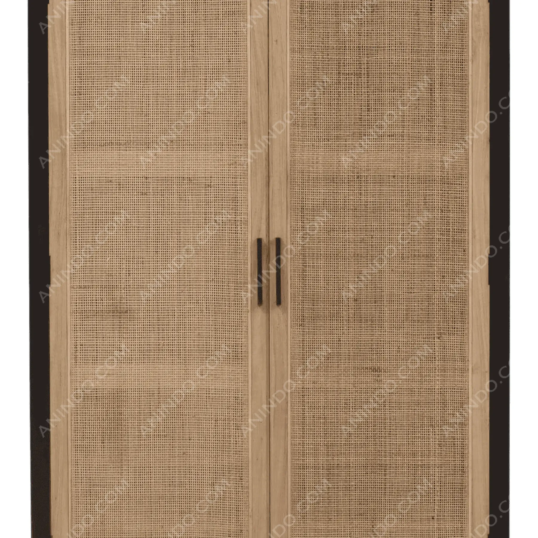 Wooden cabinet with woven rattan doors