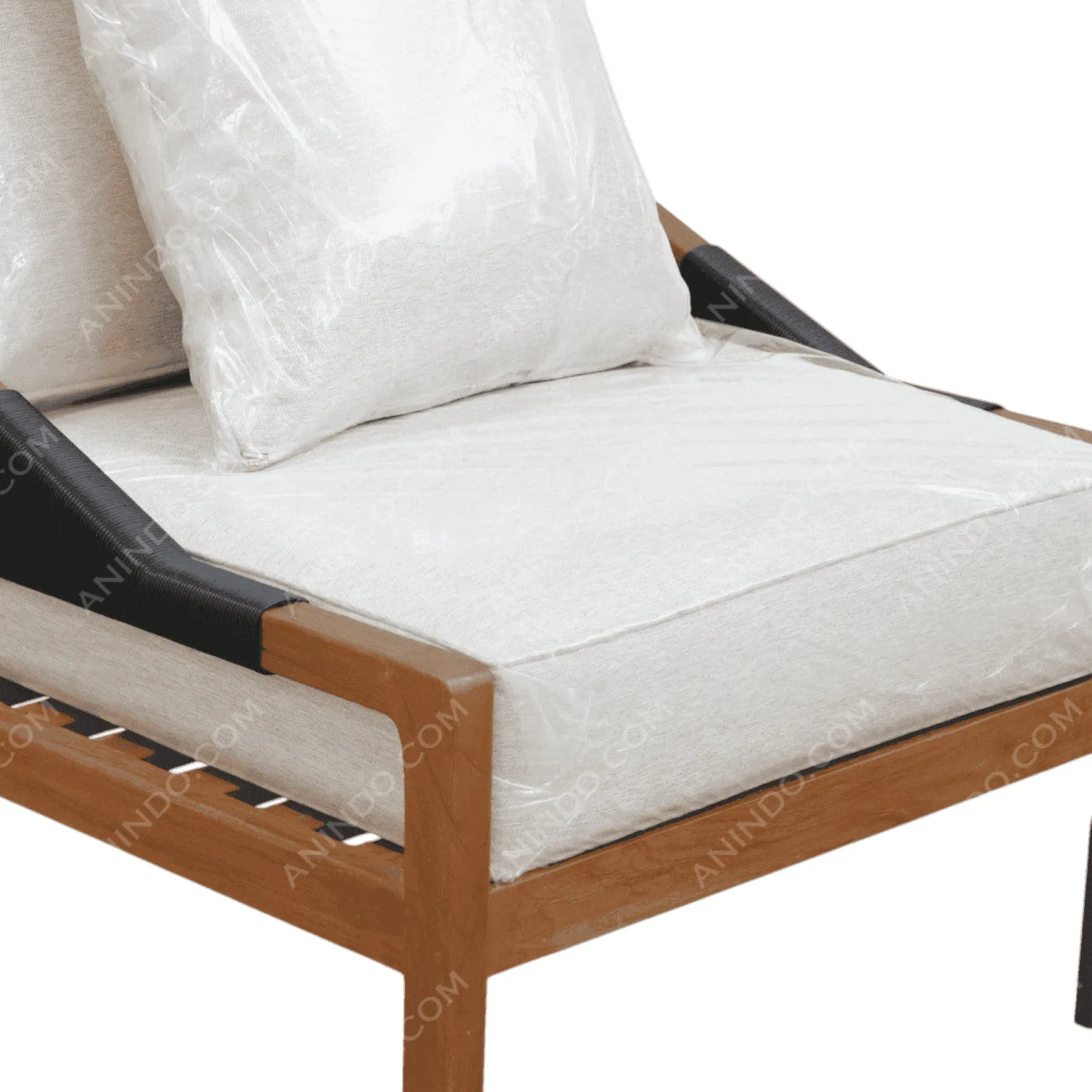 Modern wooden chair with white cushions
