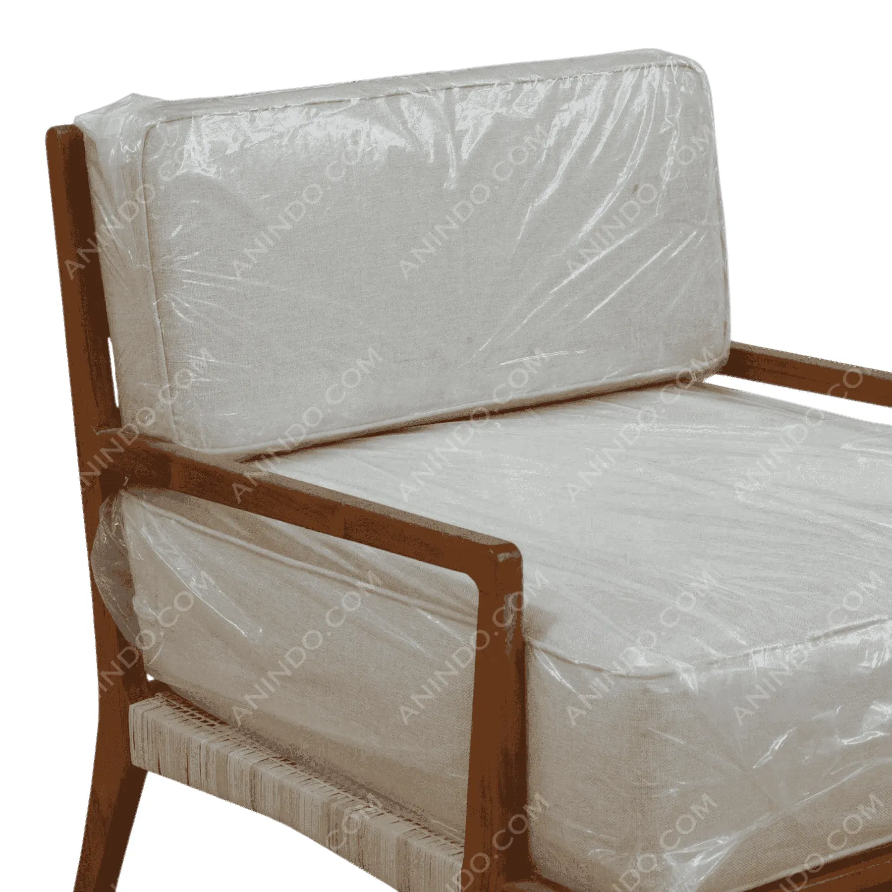 Wooden chair with covered beige cushions