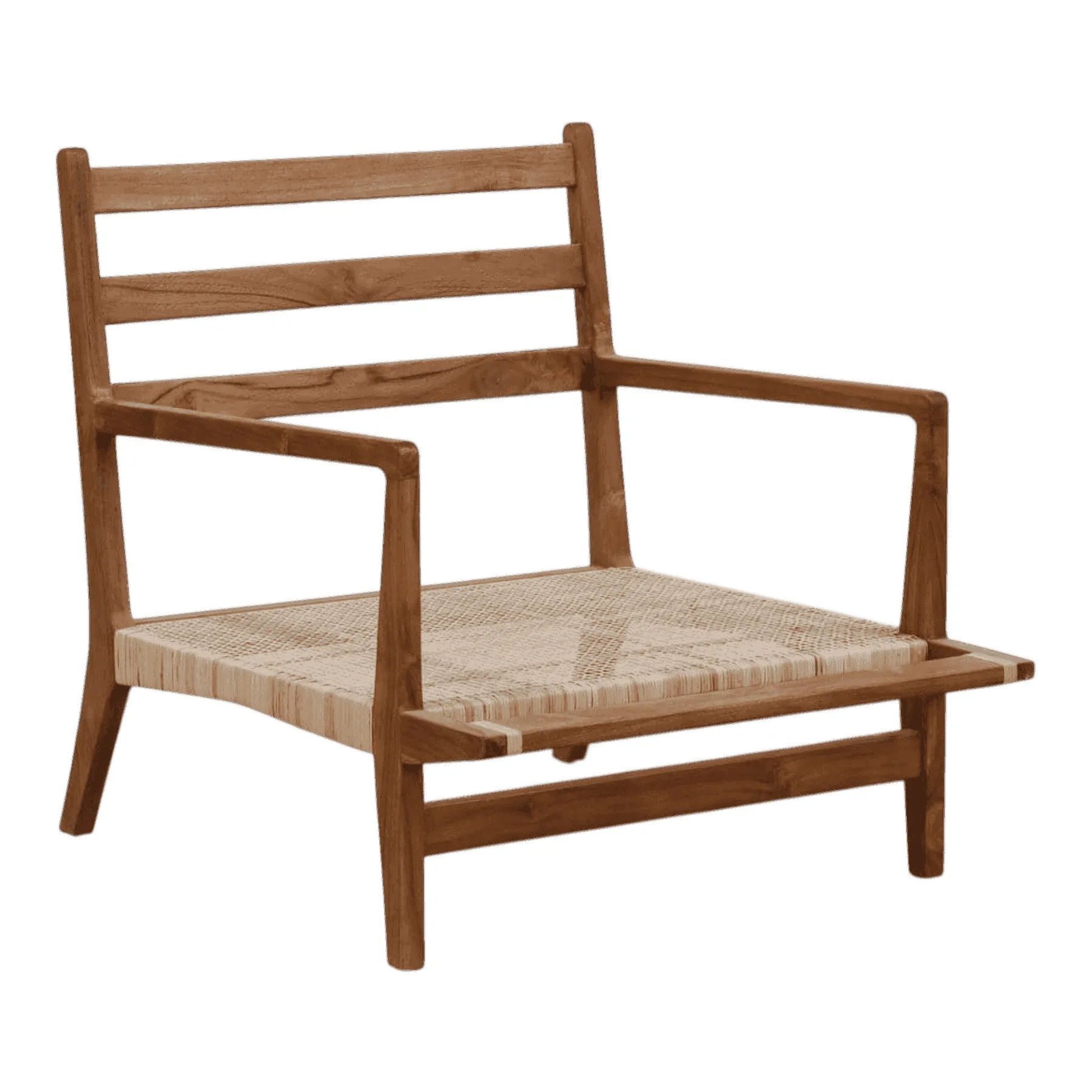 Wooden lounge chair with woven seat