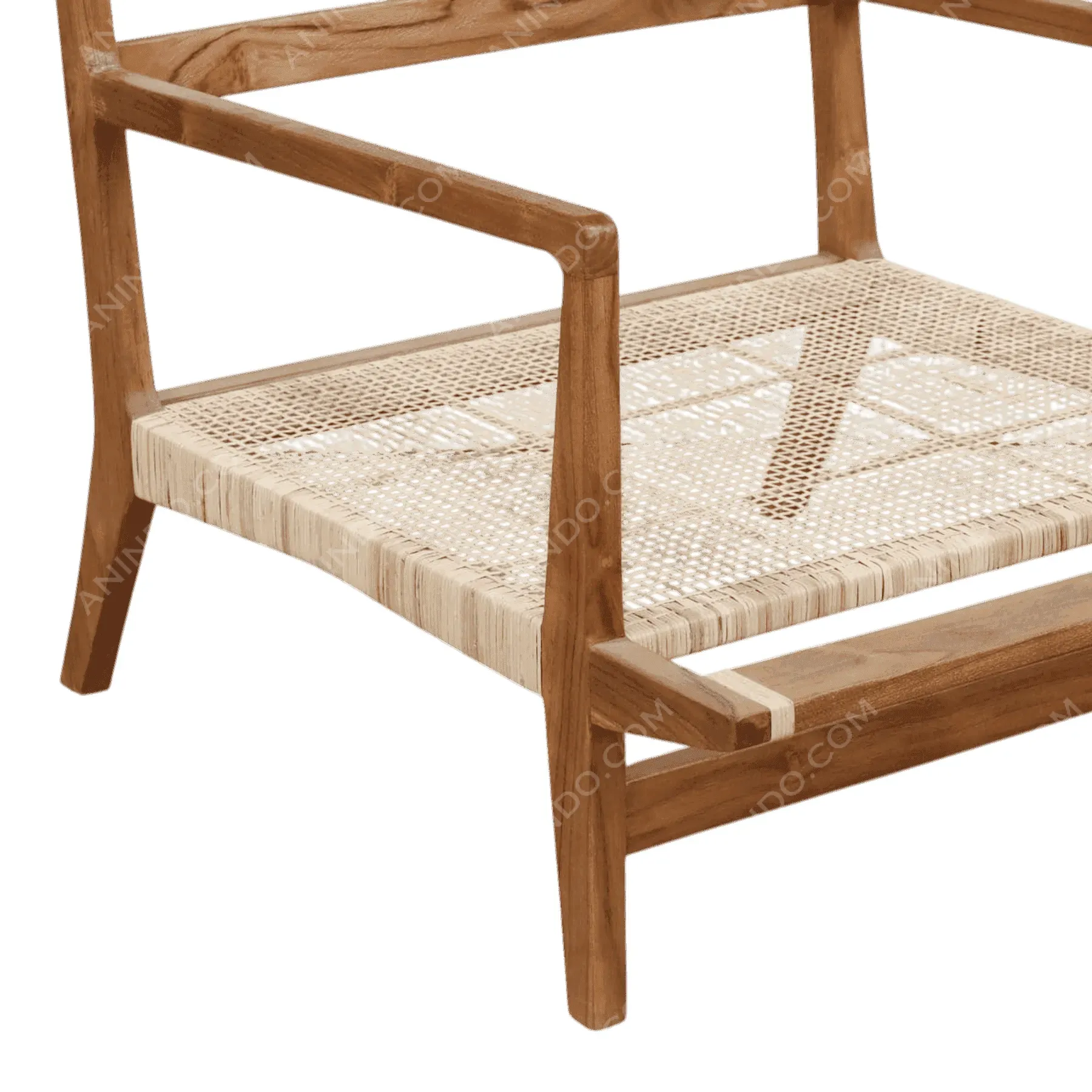 Wooden chair frame with woven rattan seat
