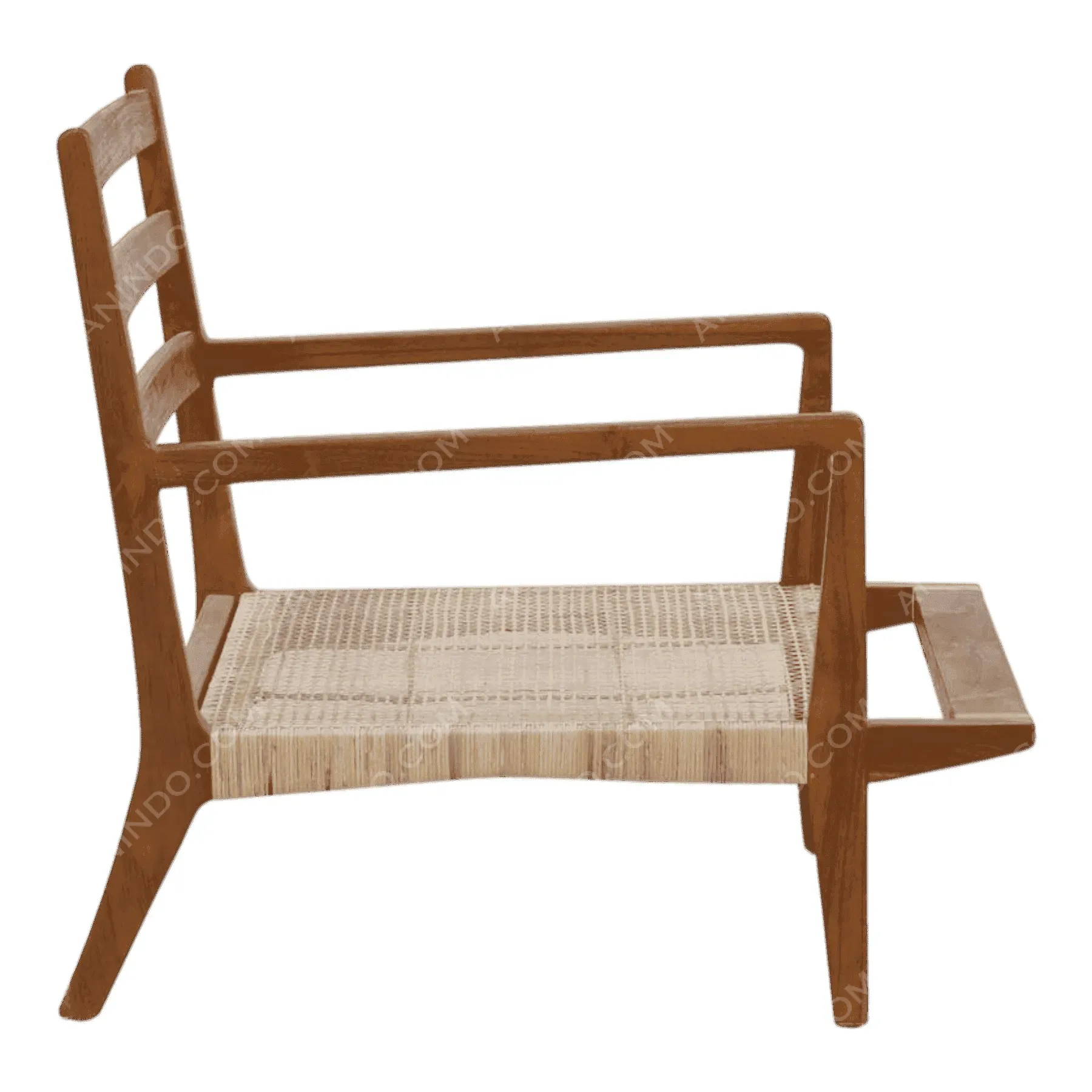 Wooden chair with woven seat and armrests