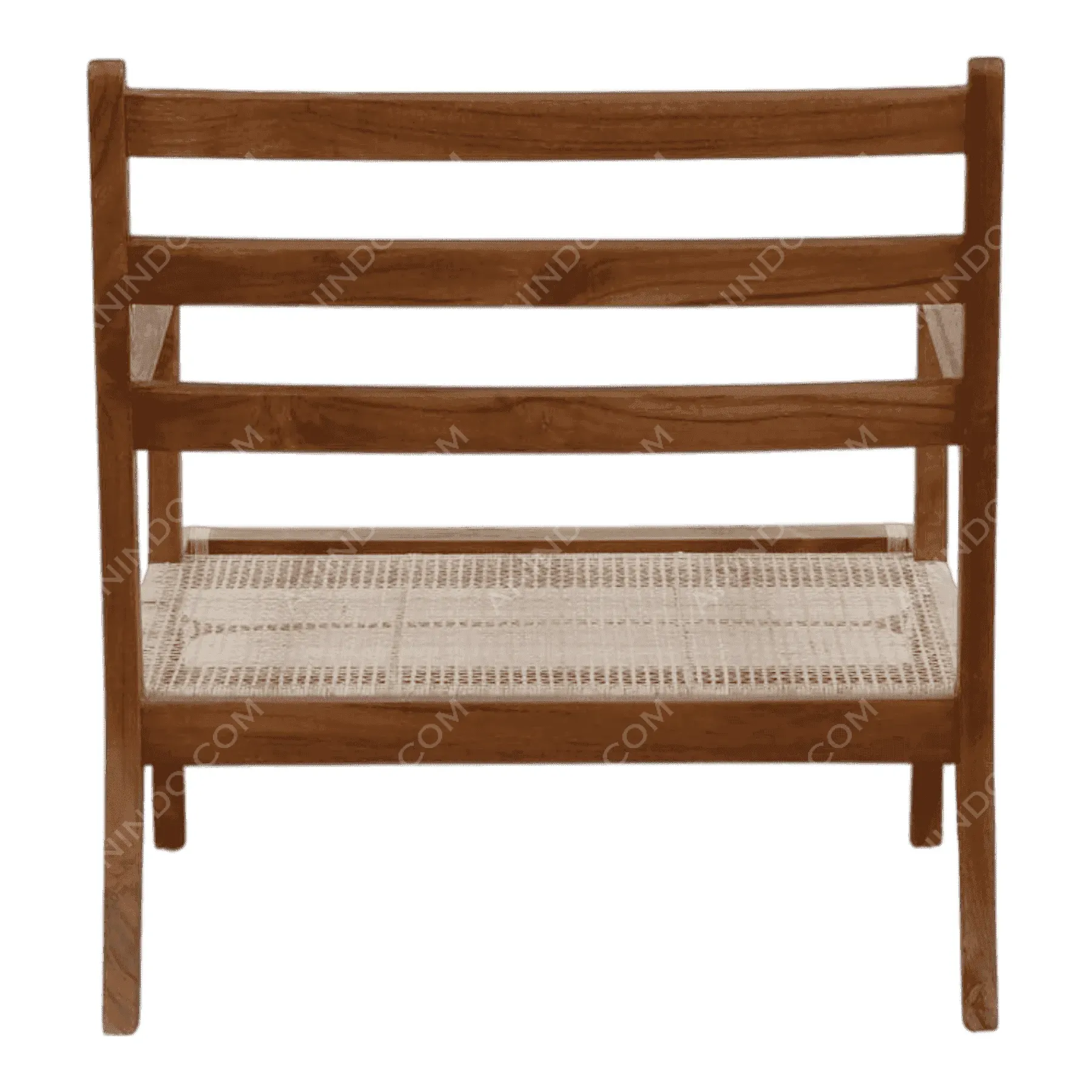 Wooden bench with woven rattan seat