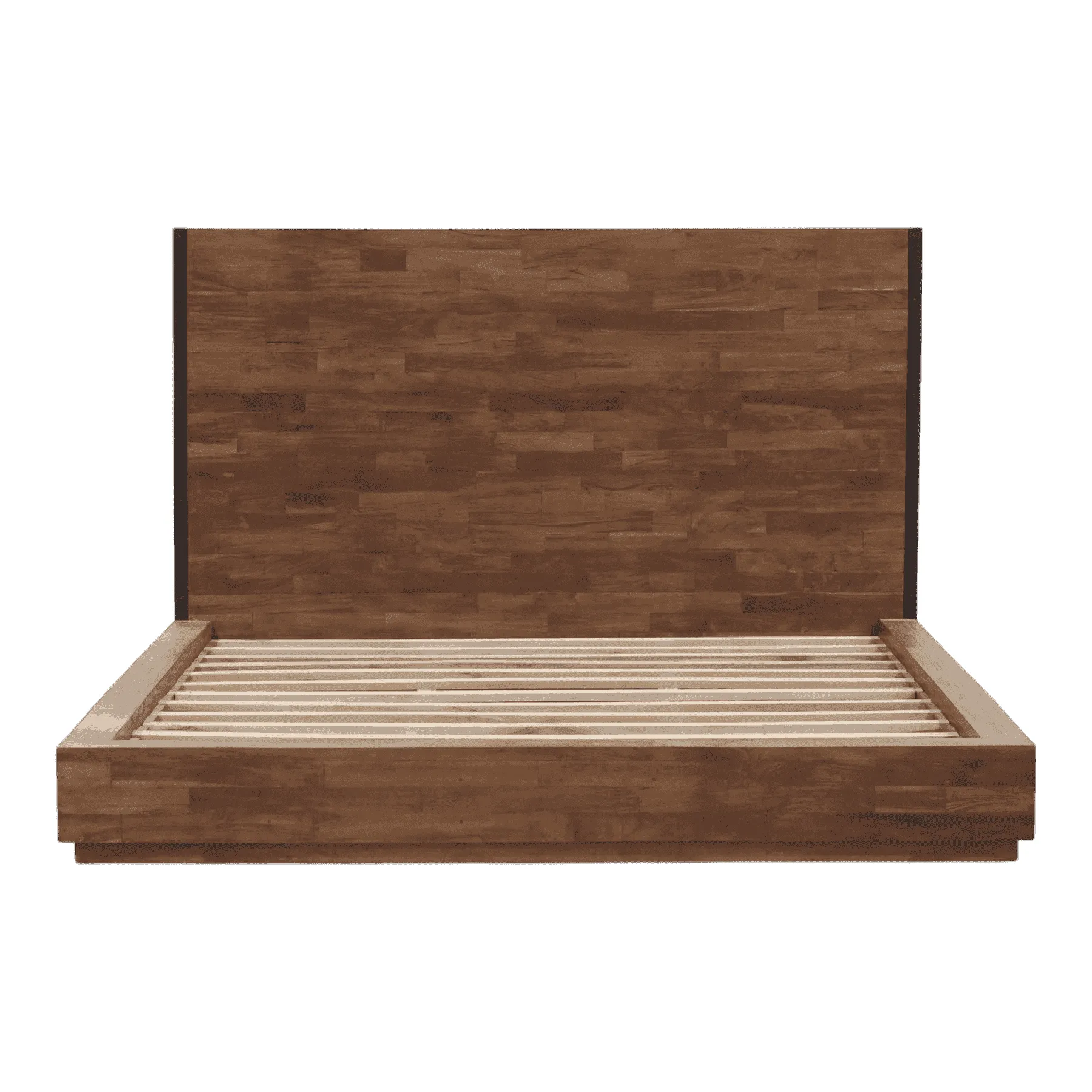 Modern wooden platform bed frame with headboard