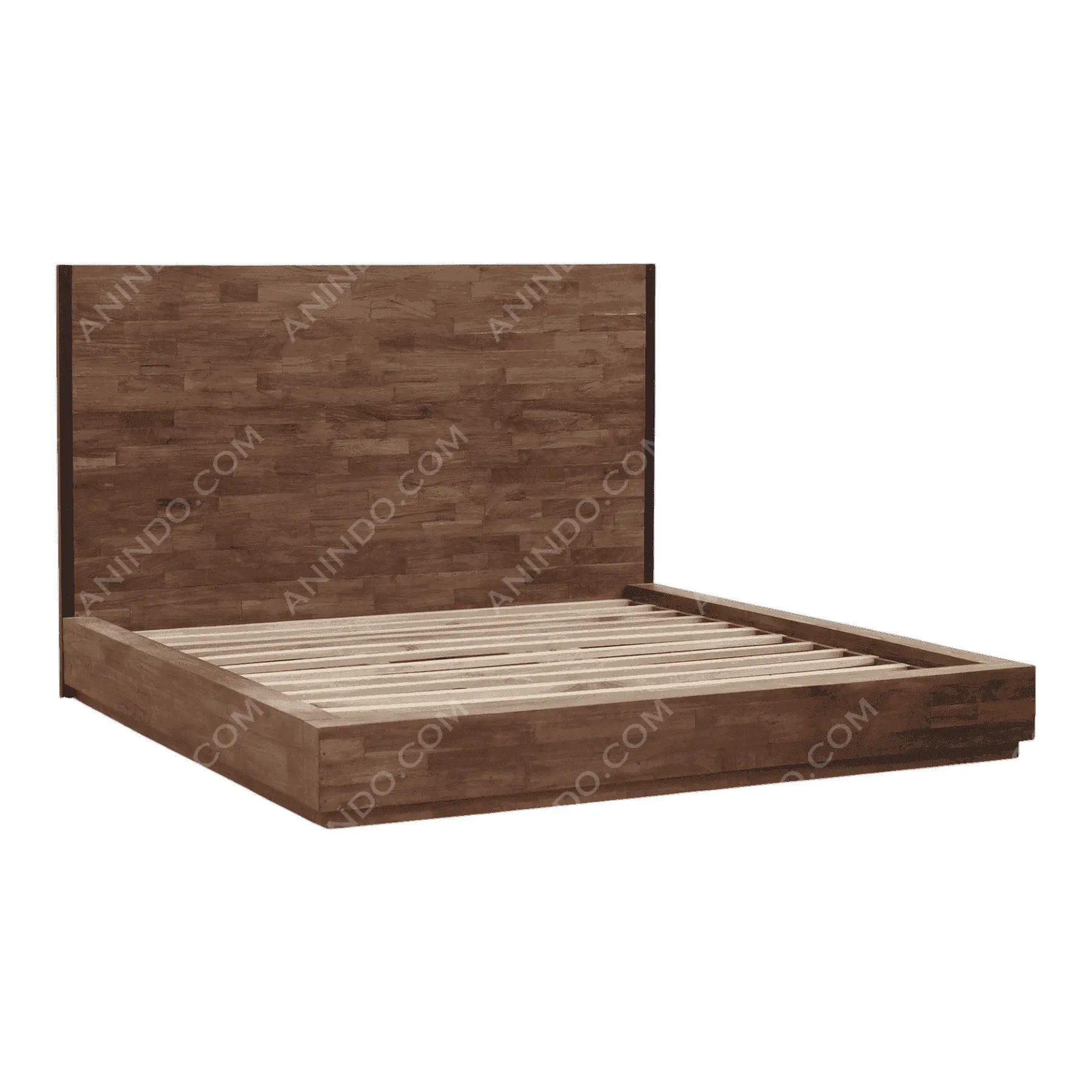 Modern wooden platform bed frame with headboard