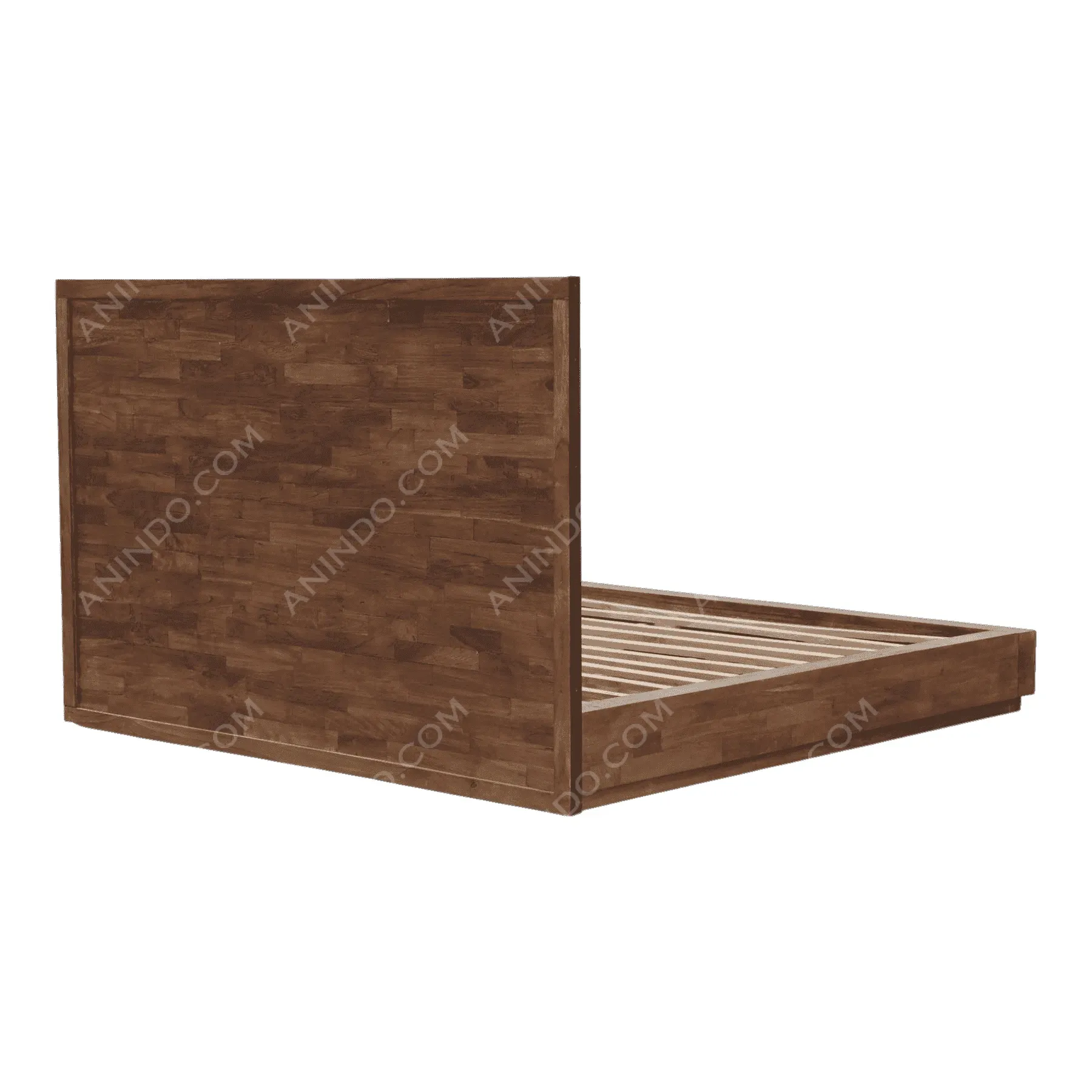 Wooden bed frame with tall headboard