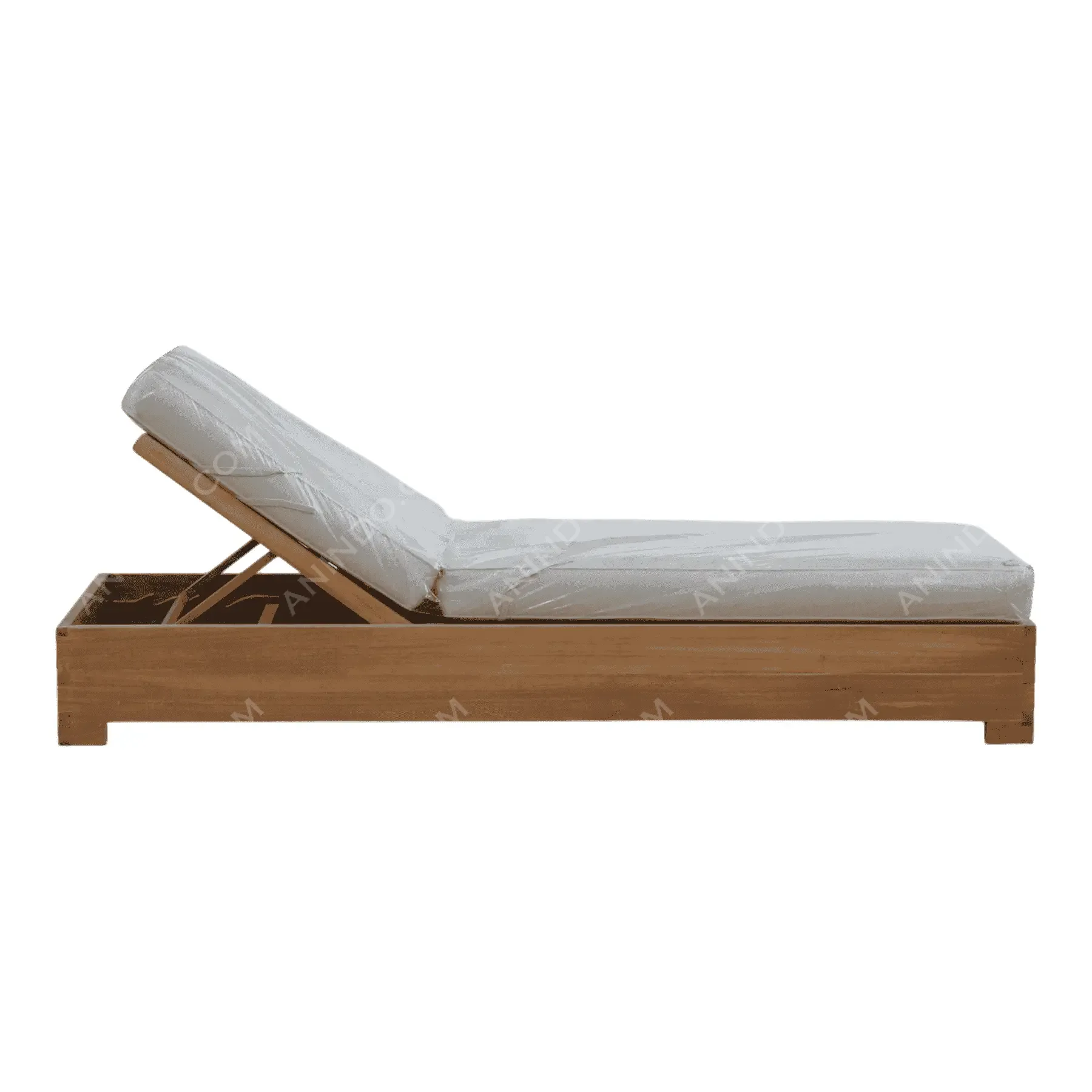 Wooden outdoor lounge chair with white cushion