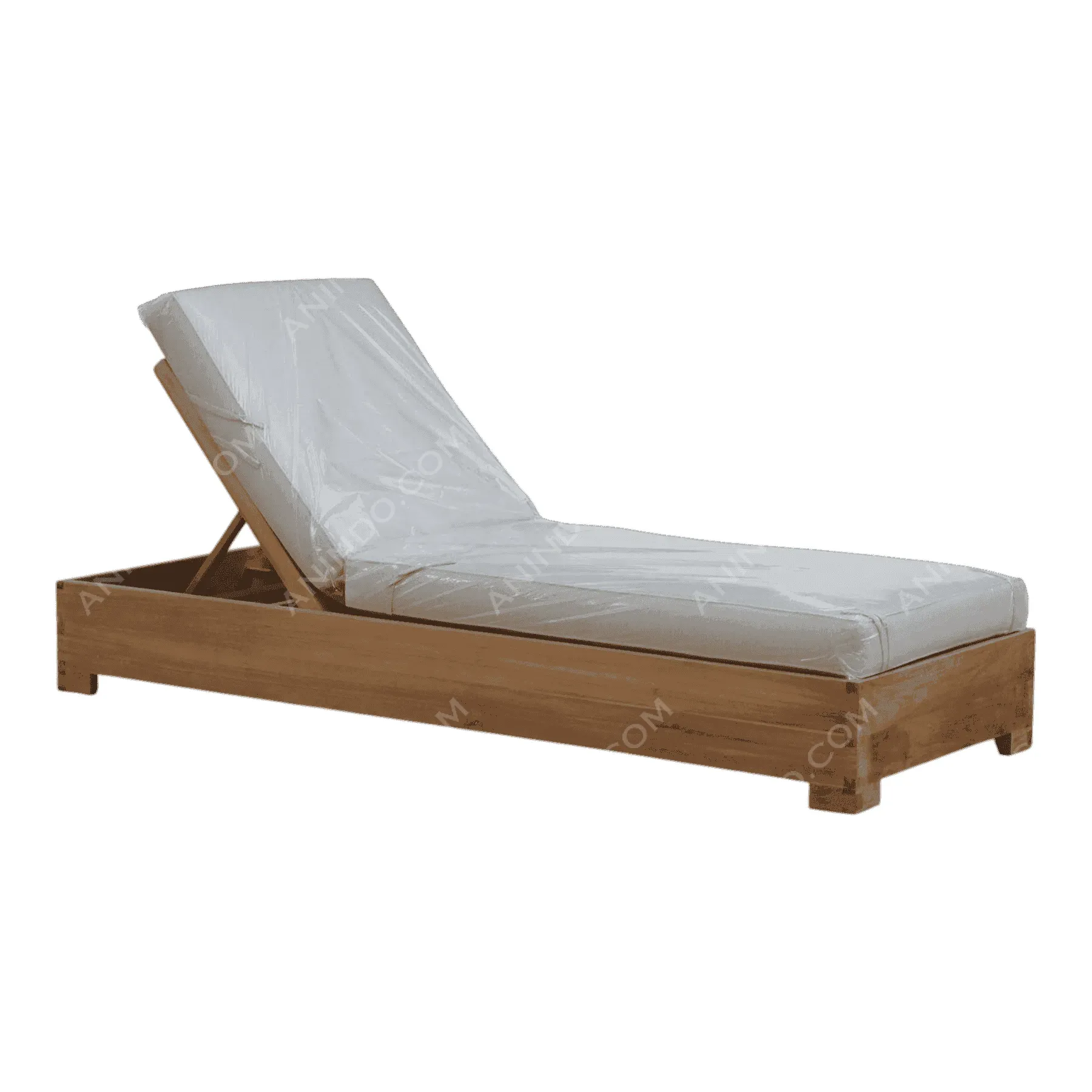 Wooden outdoor lounge chair with white cushion
