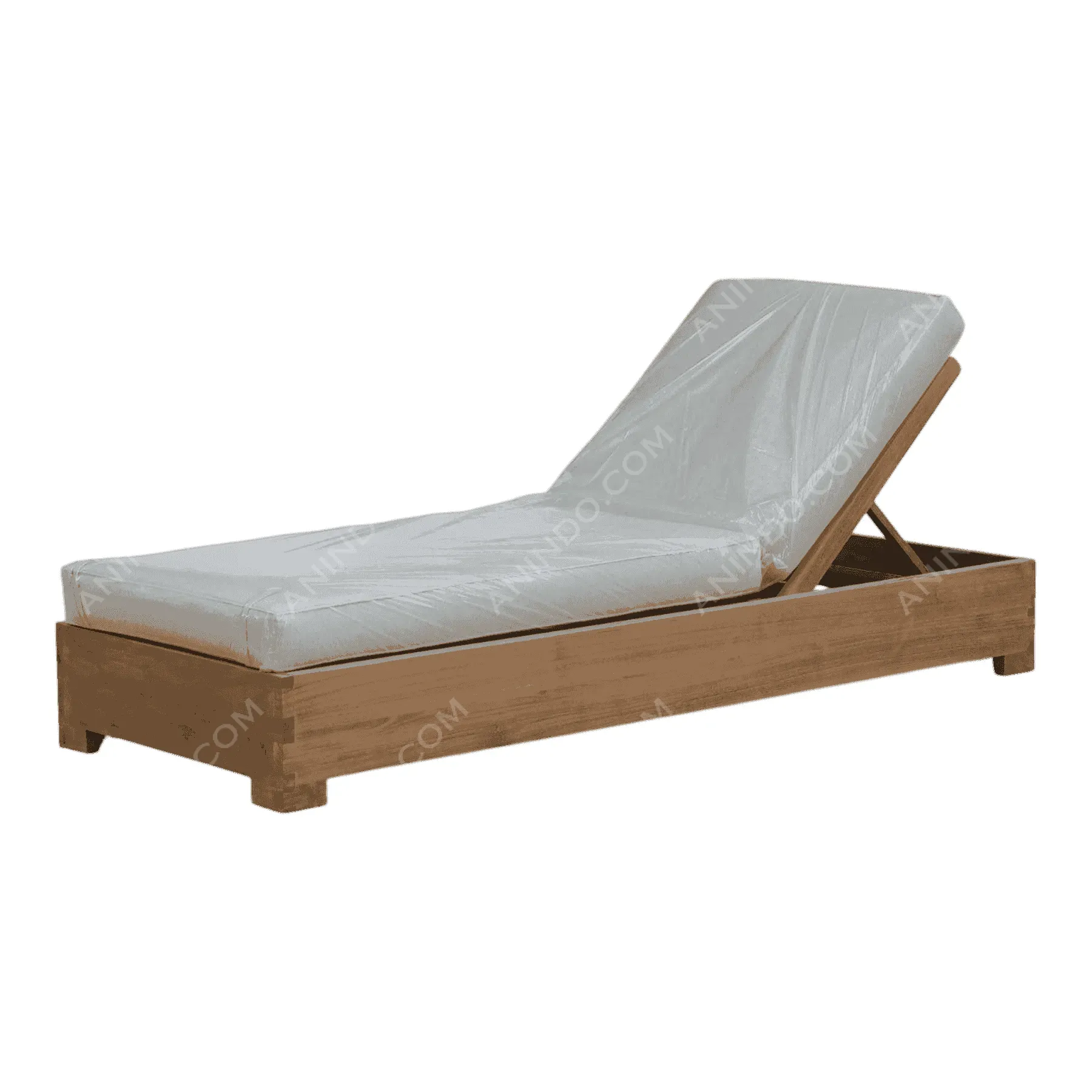 Wooden outdoor chaise lounge with cushion