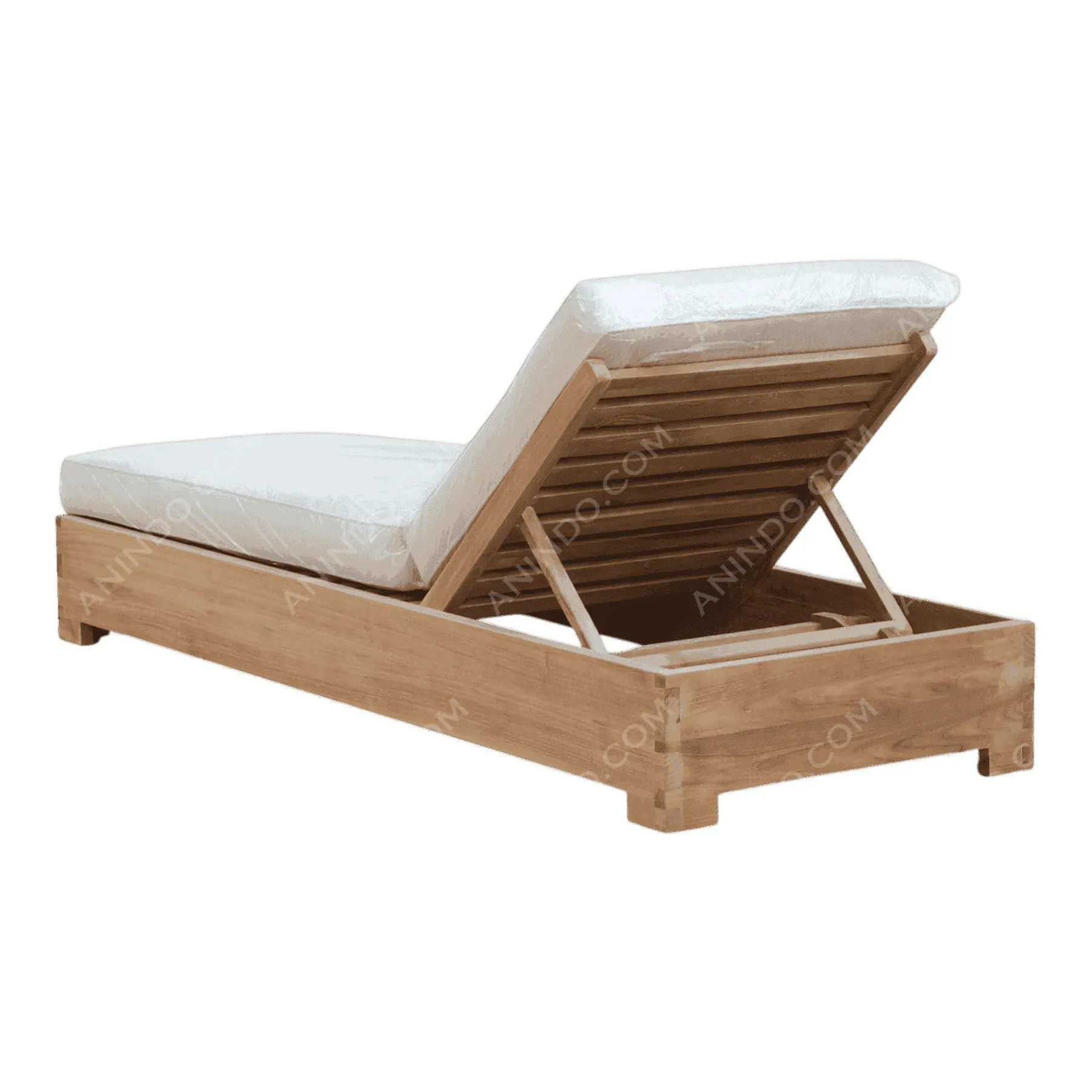 Wooden adjustable outdoor lounge chair with cushion