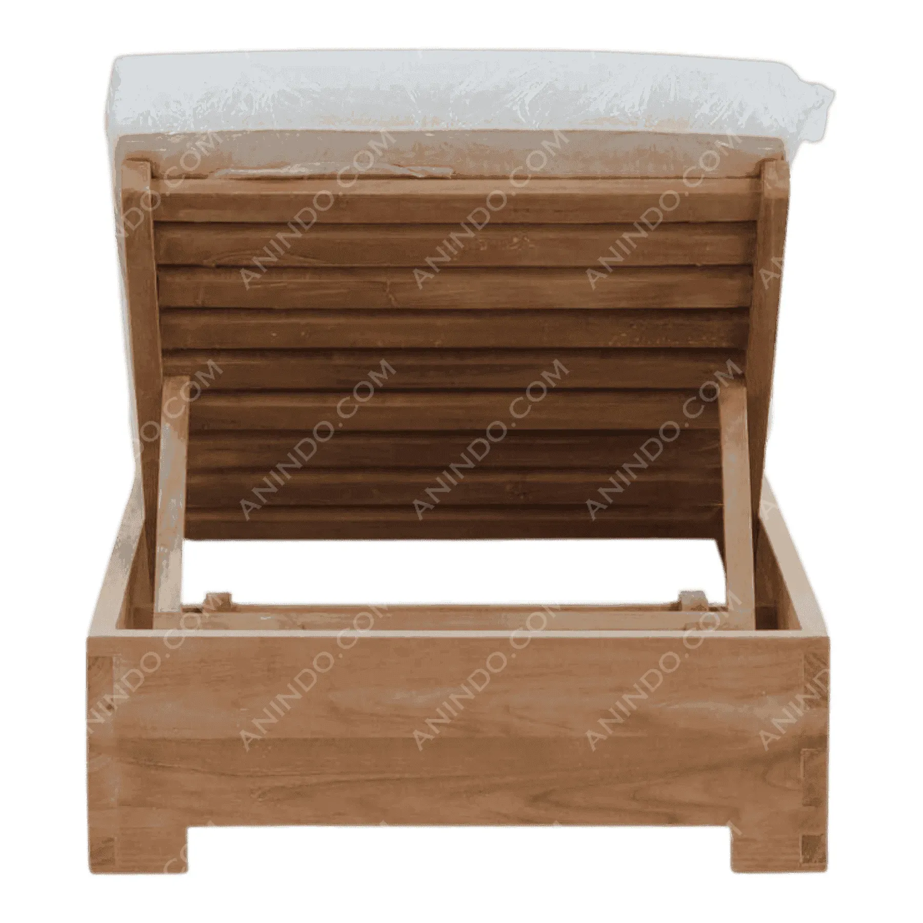 Wooden storage bed frame with open lid