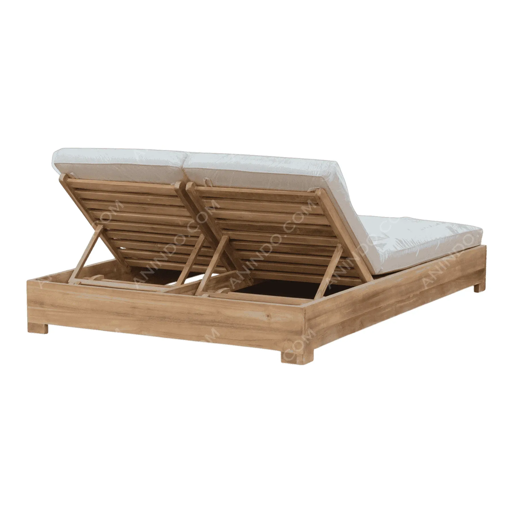 Wooden outdoor double chaise lounge with cushions