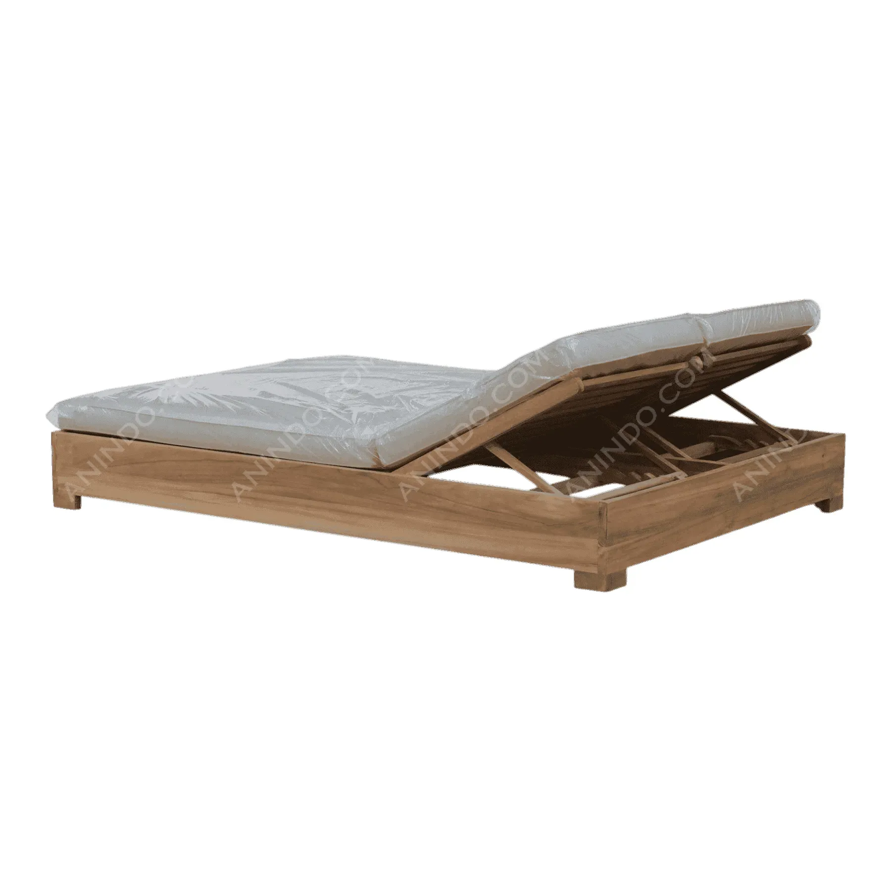 Wooden adjustable outdoor lounge chair with cushion