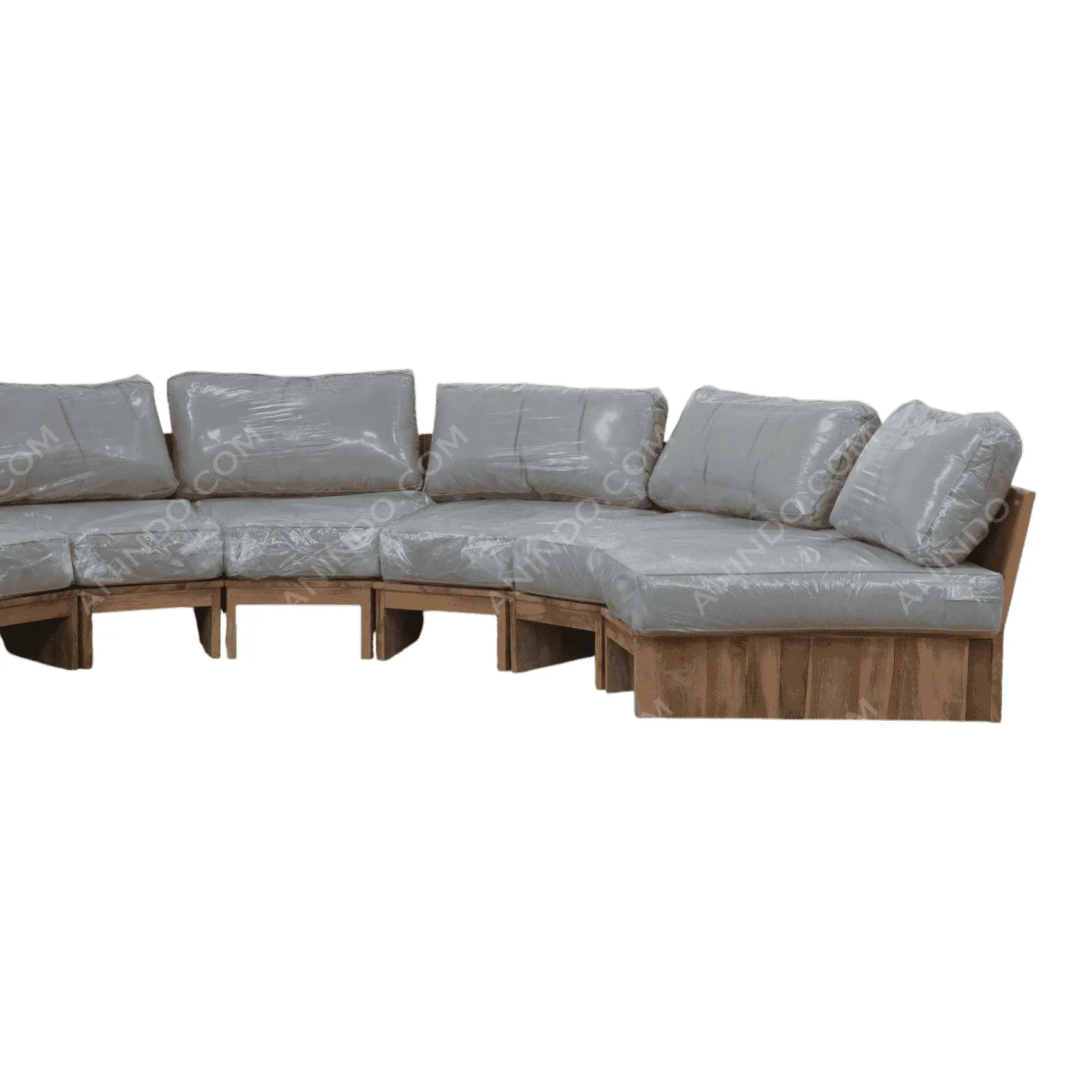 Gray sectional sofa with wooden base