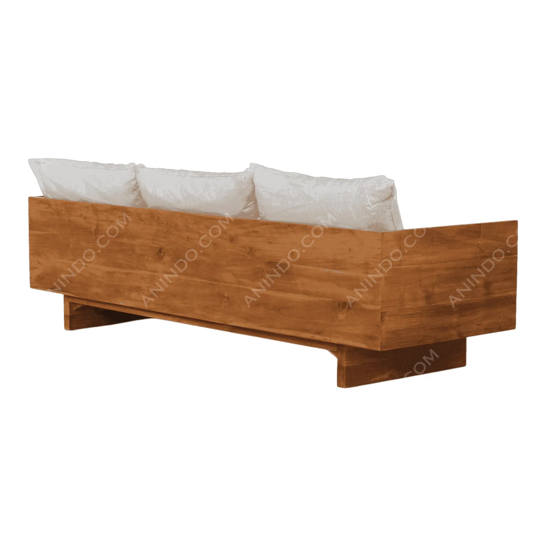 Wooden daybed with white cushions