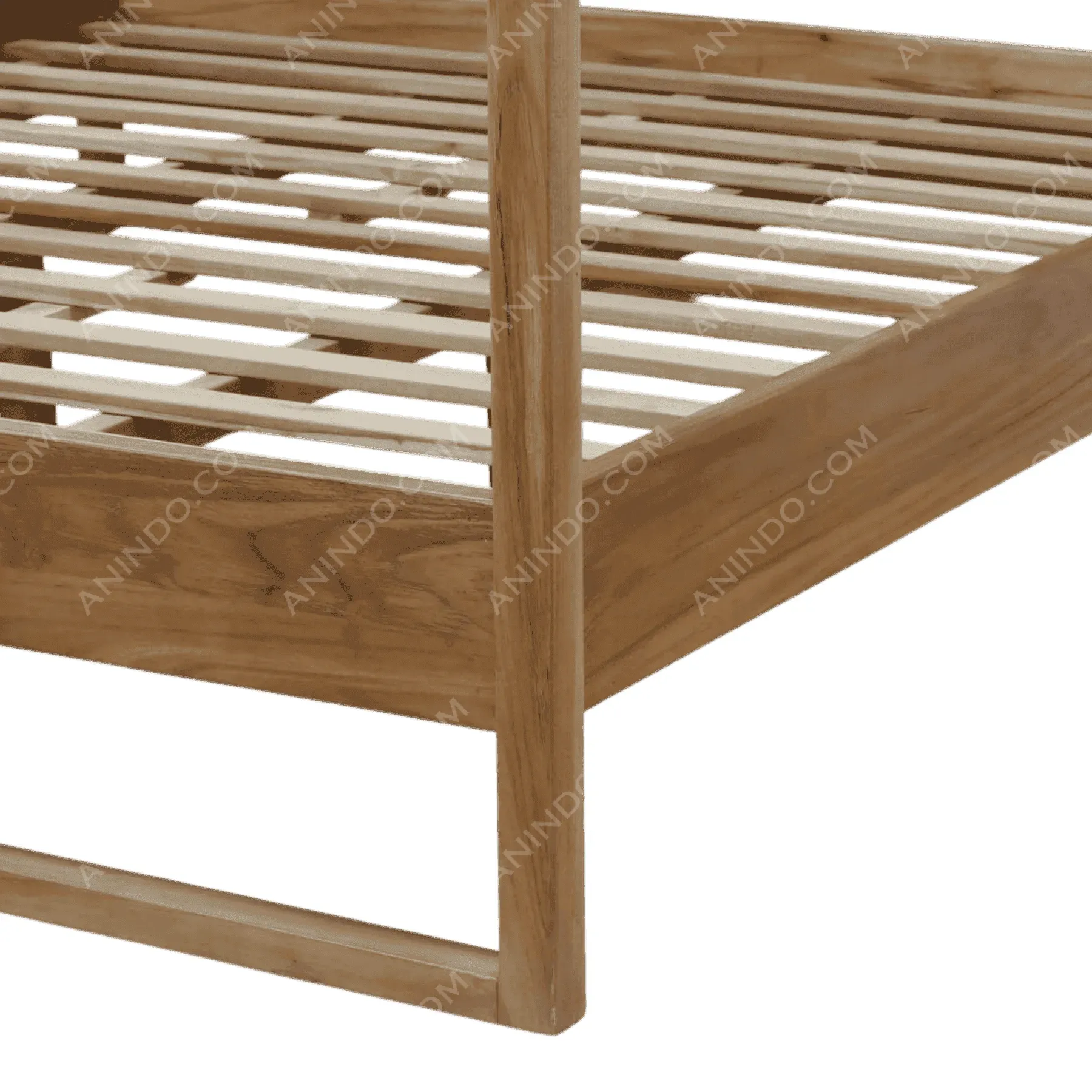 Wooden bed frame corner with slatted base