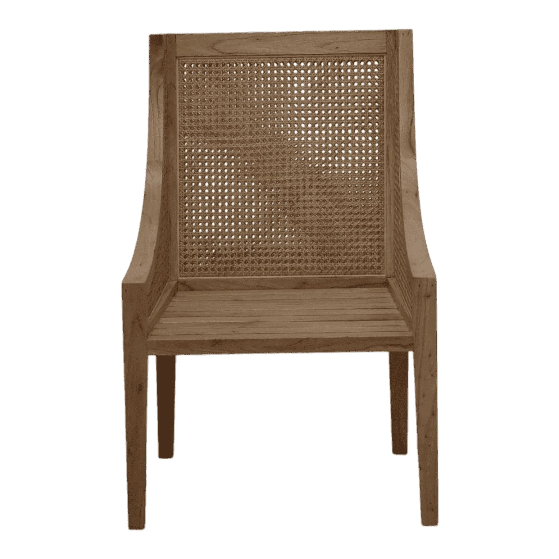 Wooden chair with woven cane backrest