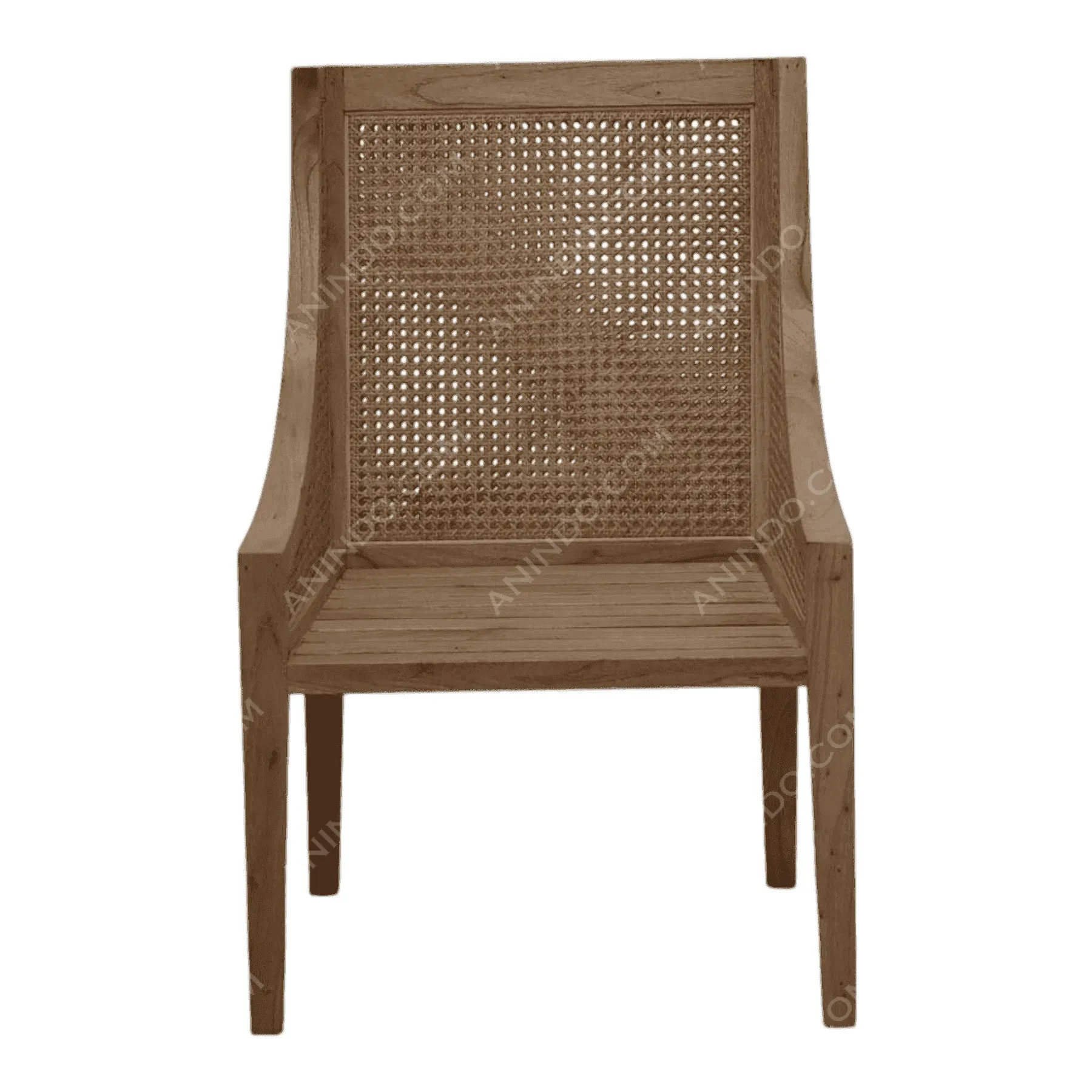 Wooden chair with woven cane backrest