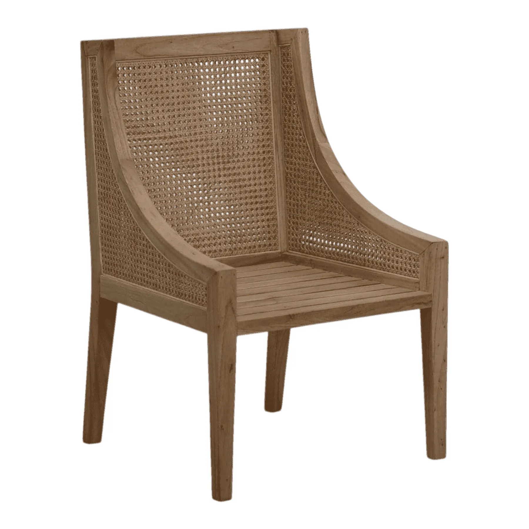 Wooden chair with woven rattan backrest