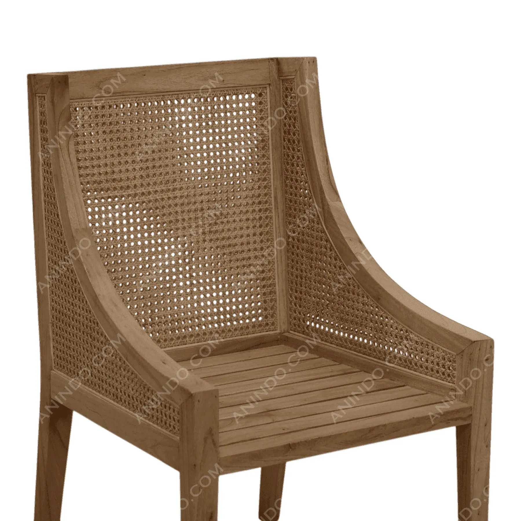 Wooden chair with woven rattan backrest