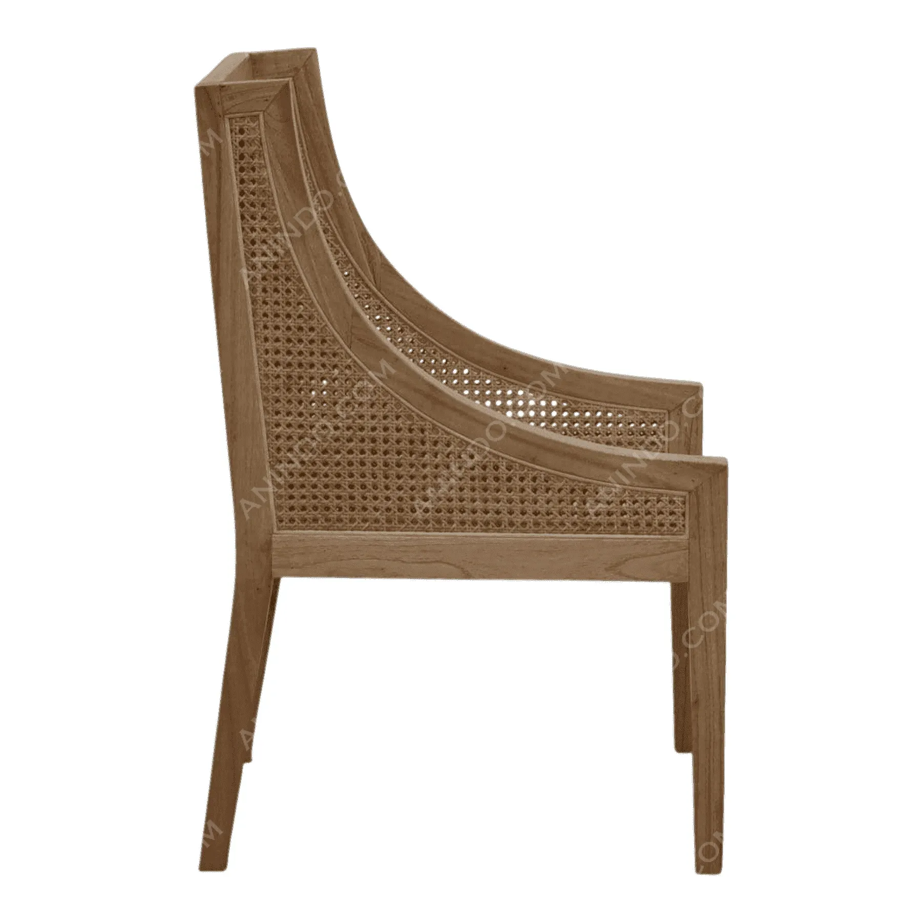 Side view of wooden rattan chair