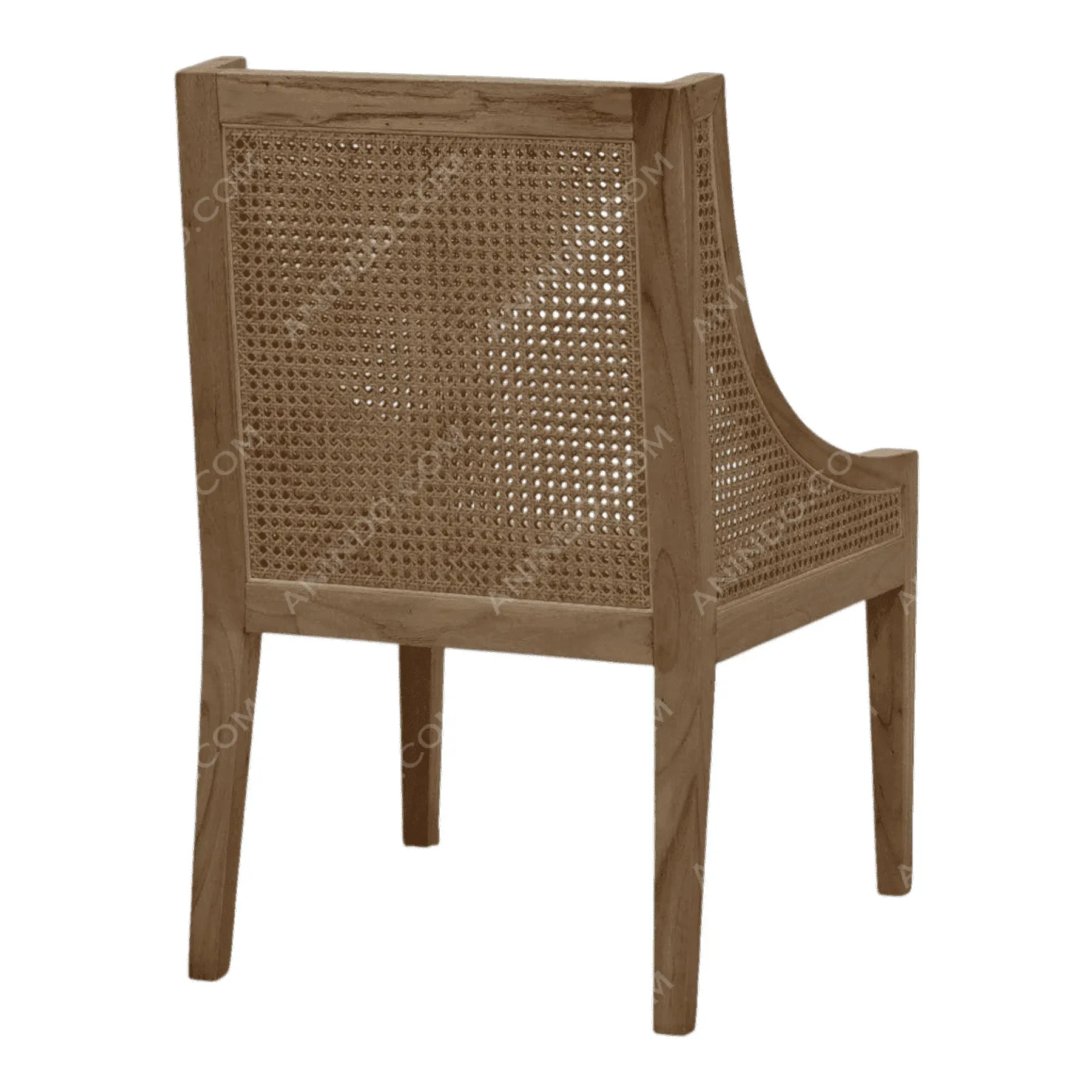 Wooden chair with woven rattan backrest