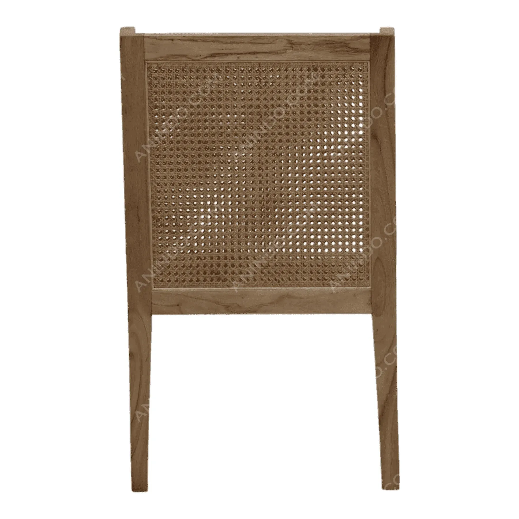 Wood chair with woven cane backrest