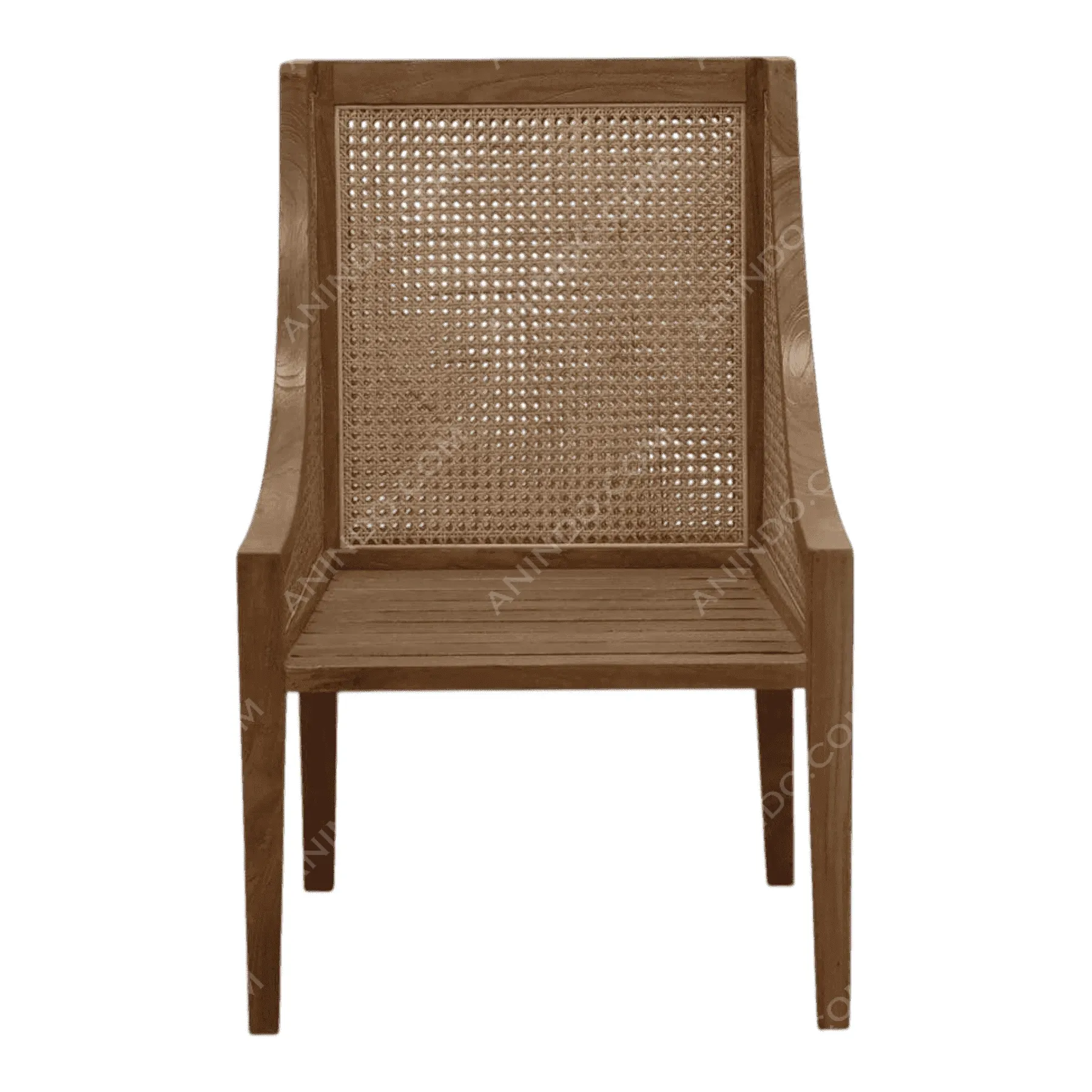 Wooden chair with woven cane backrest
