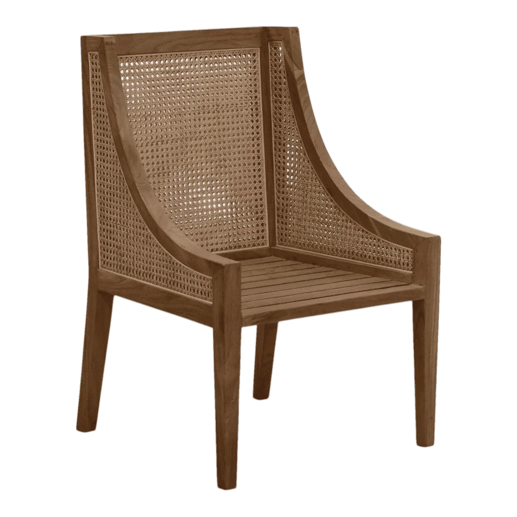 Wooden chair with woven cane backrest
