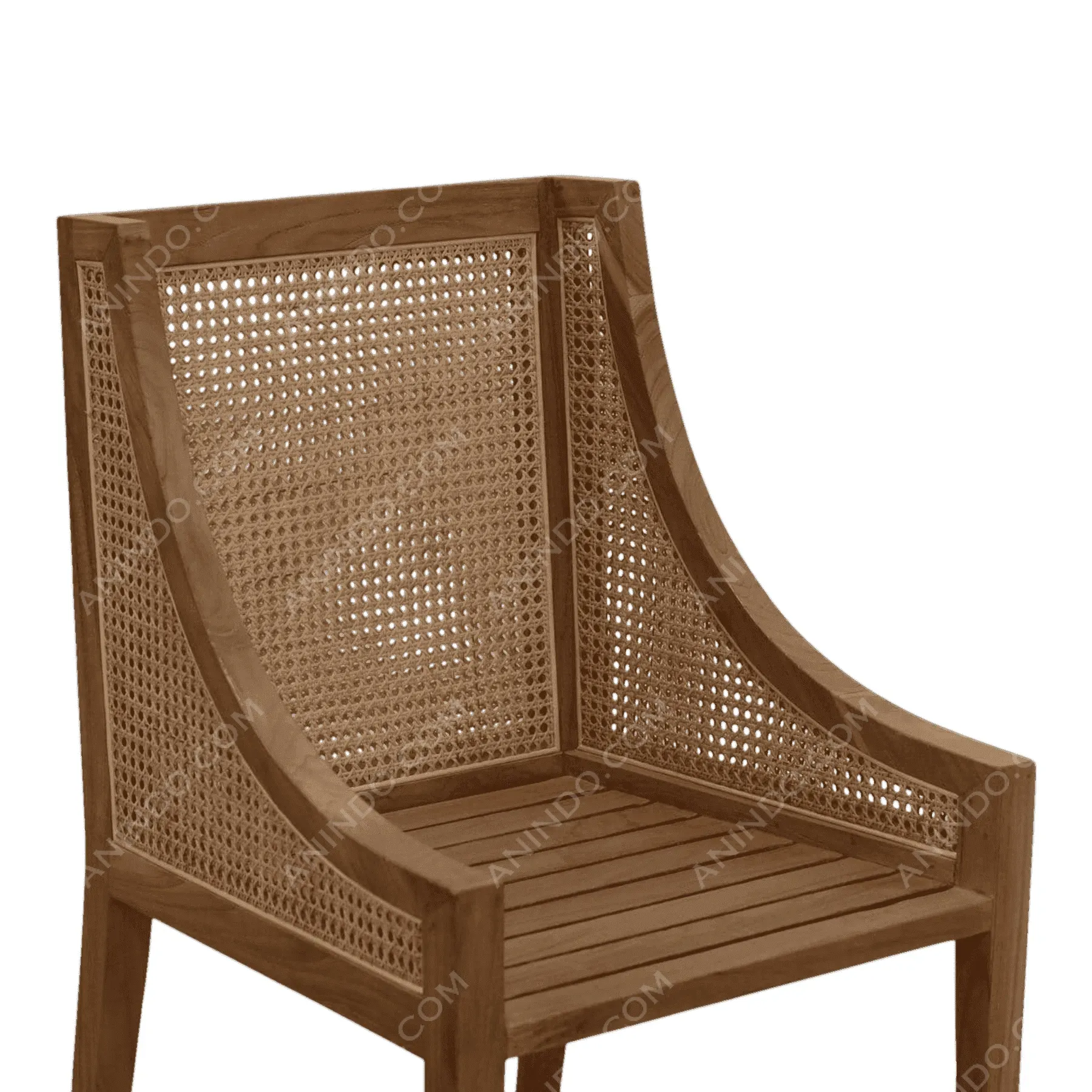 Wooden chair with woven rattan backrest