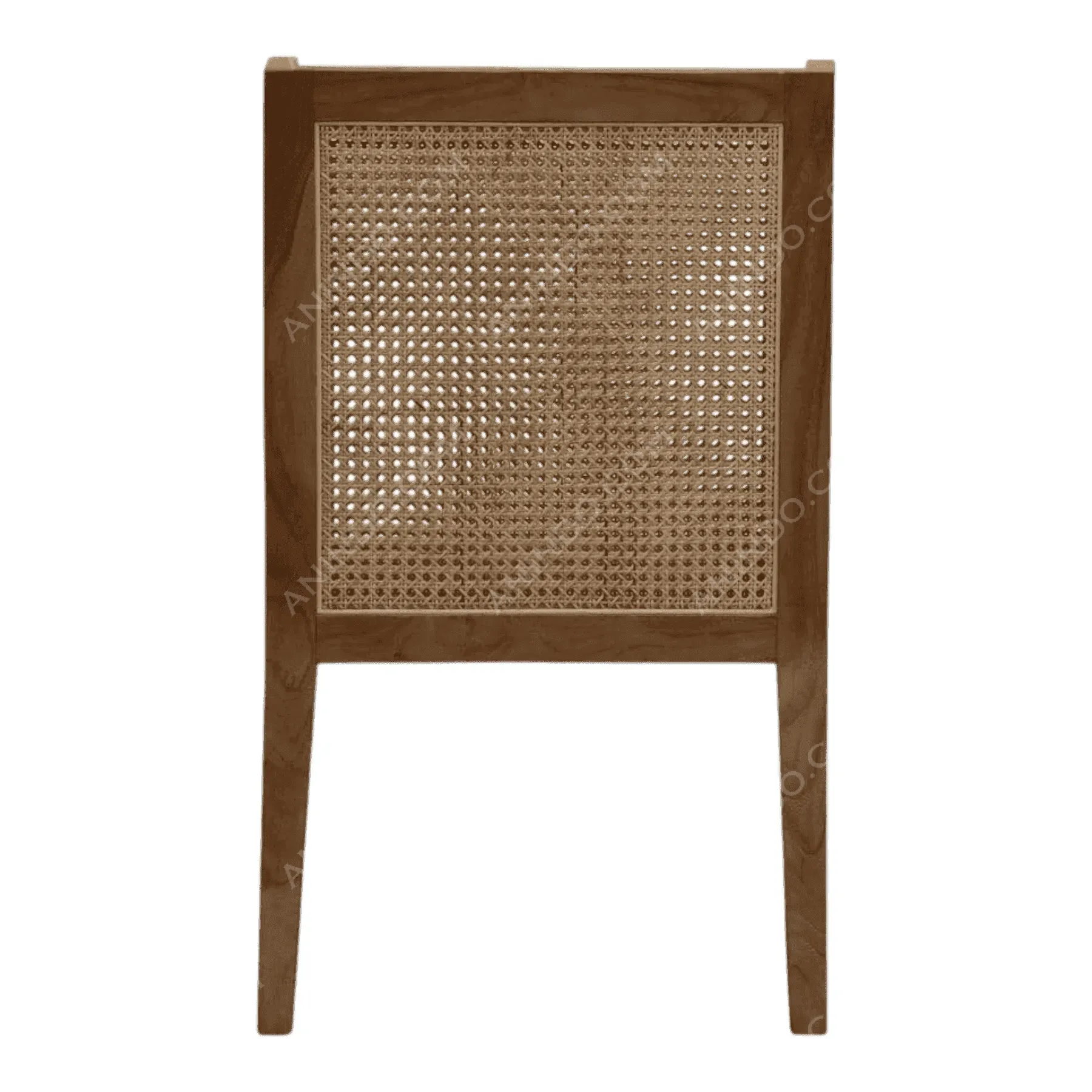 Wood chair with woven cane backrest