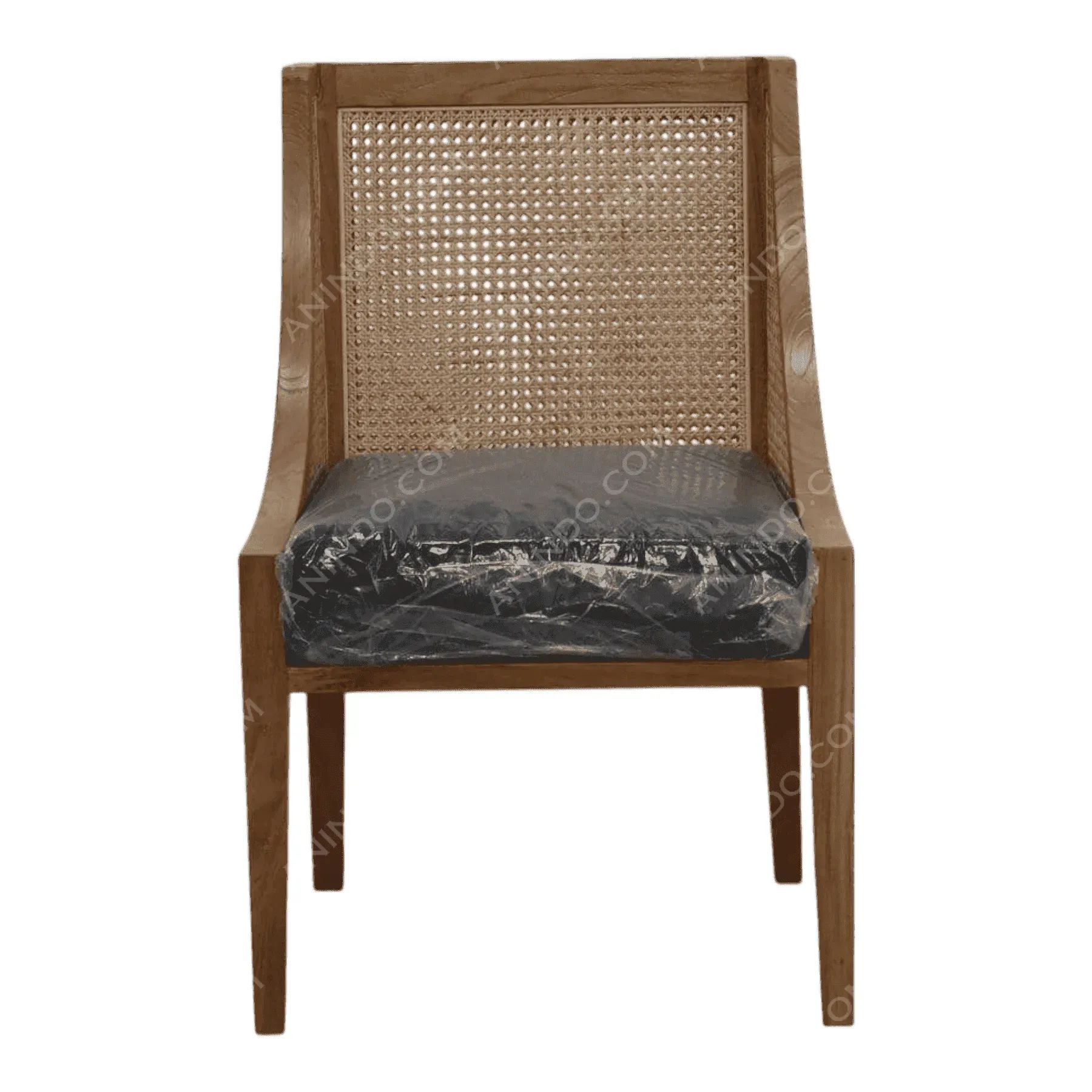 Wooden chair with rattan backrest and cushion seat