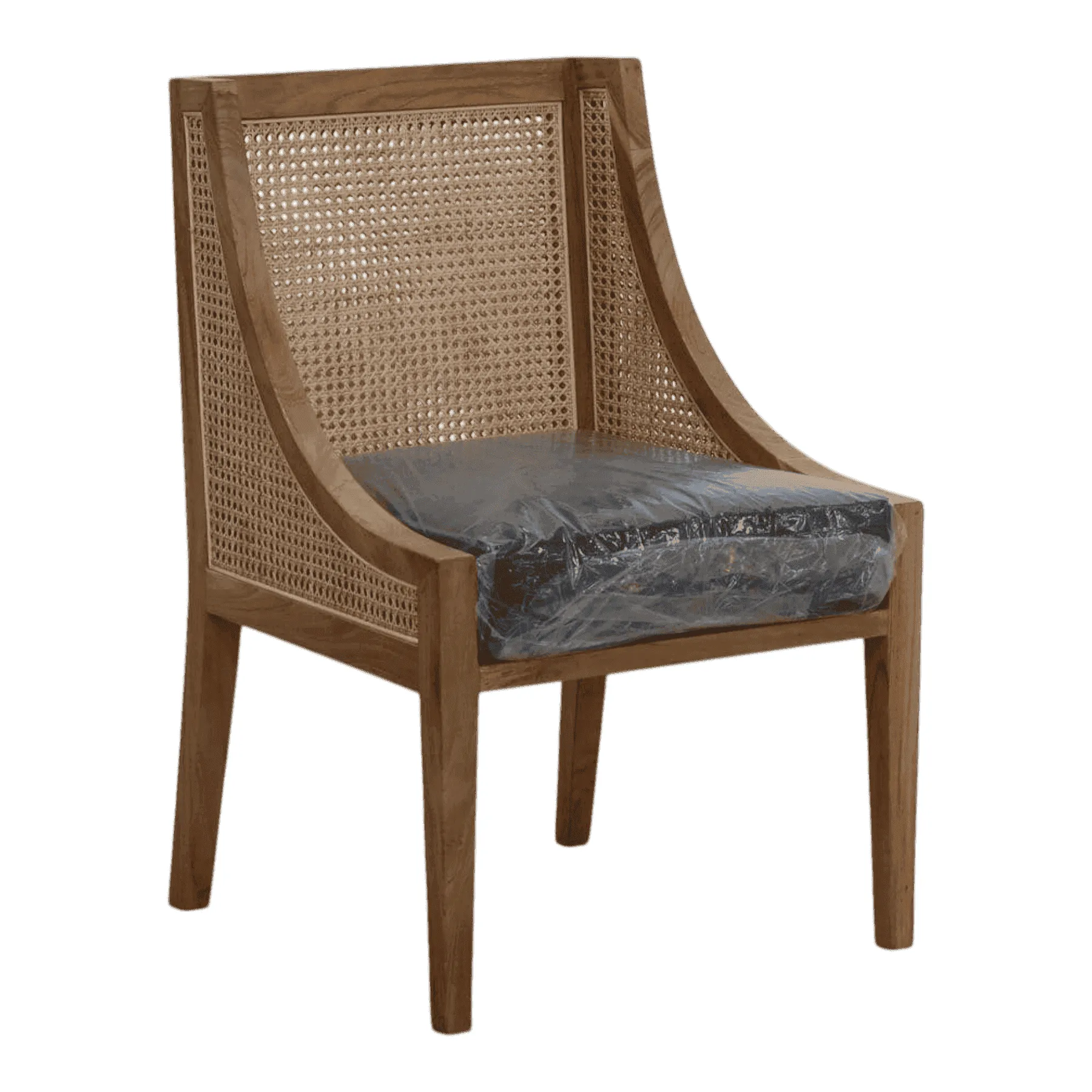 Wooden chair with rattan backrest and cushion