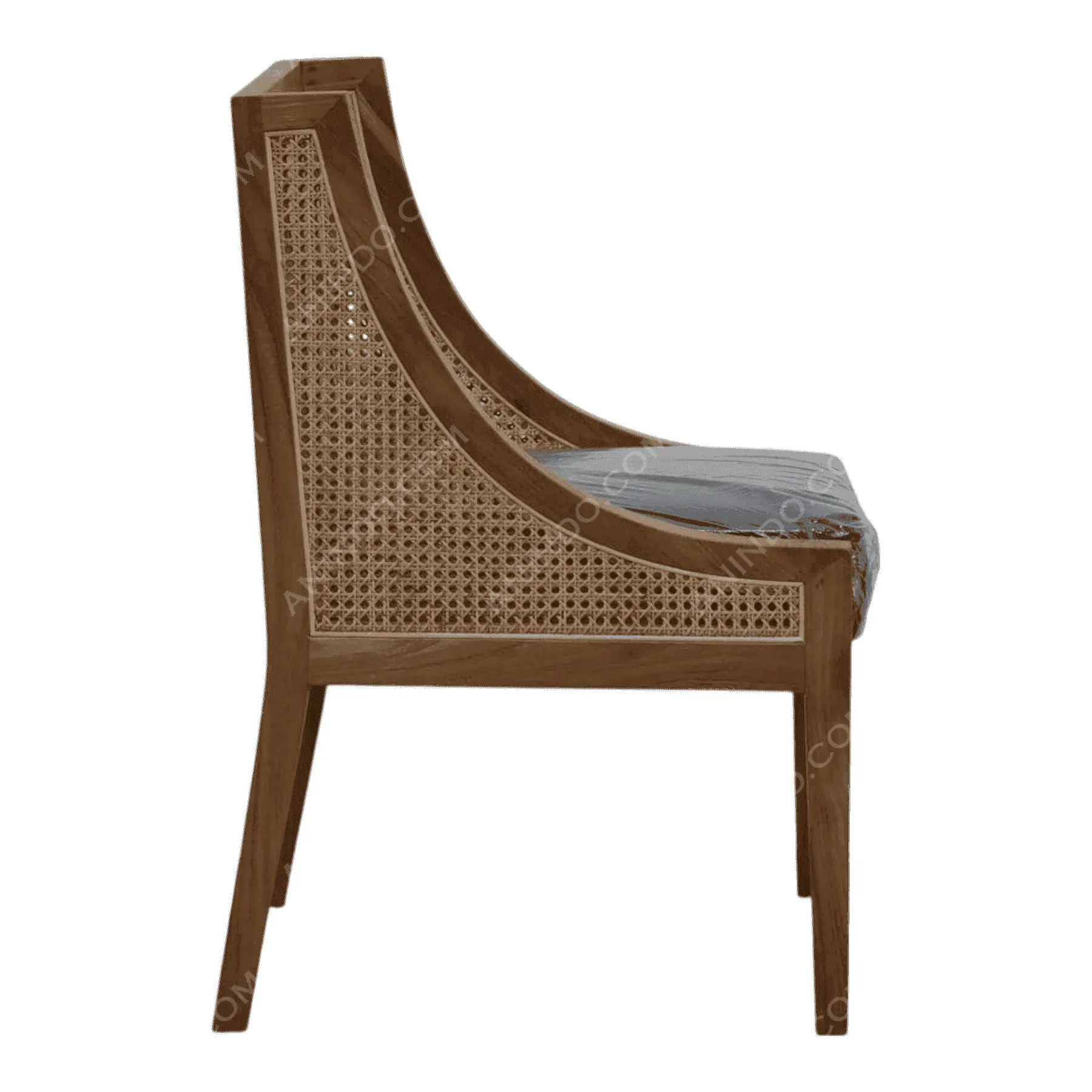 Side view of wooden rattan chair