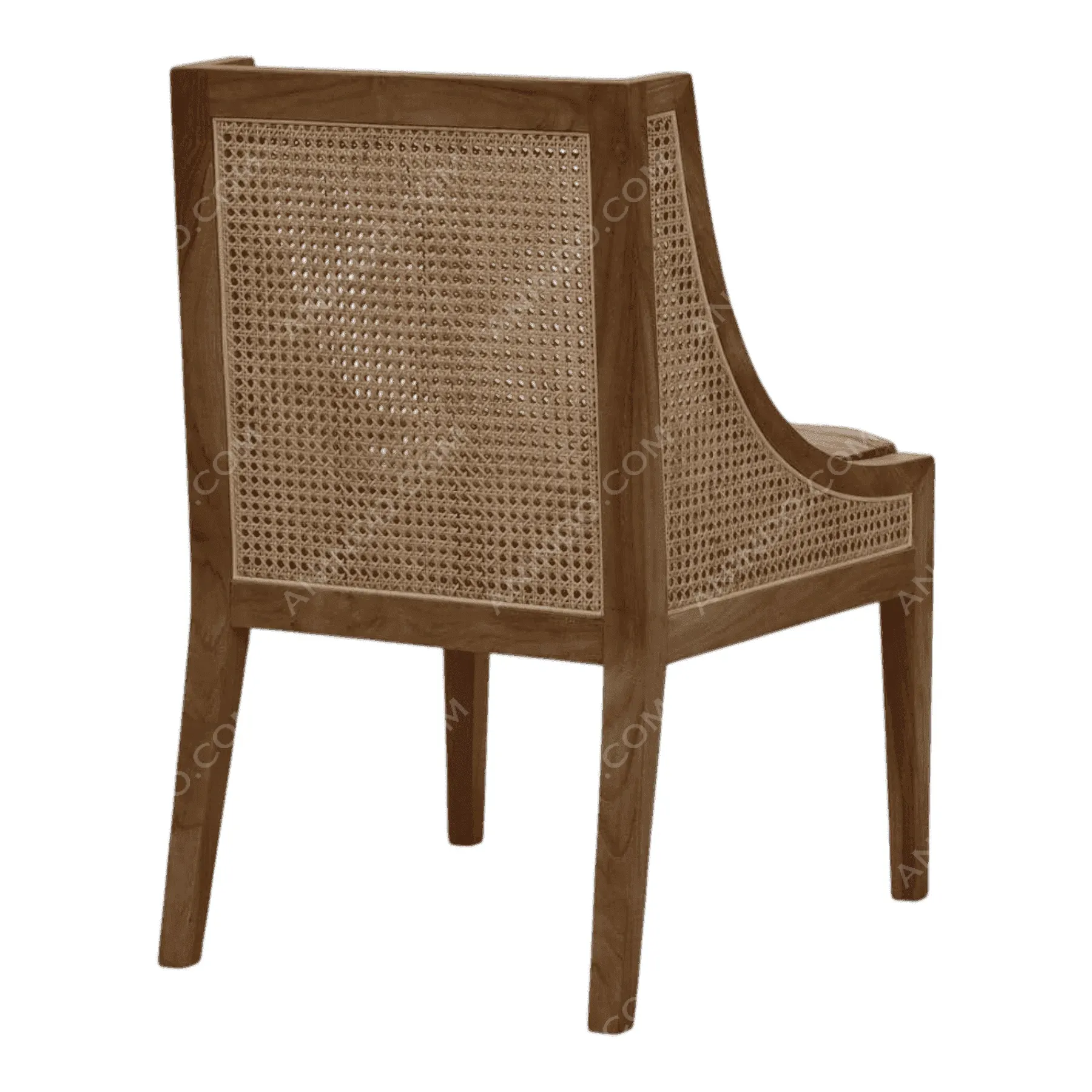 Wooden chair with woven cane backrest