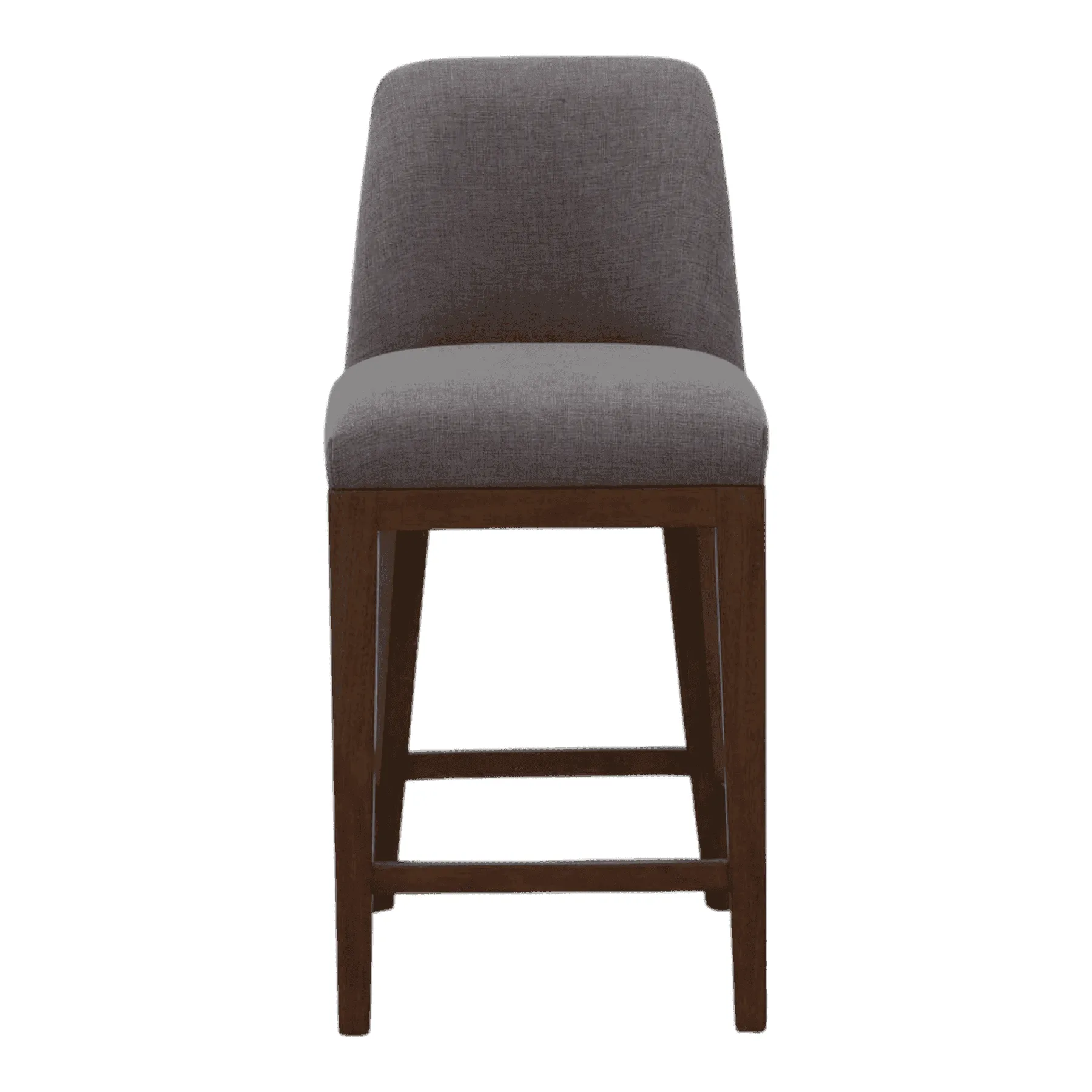 Gray upholstered wooden bar stool front view