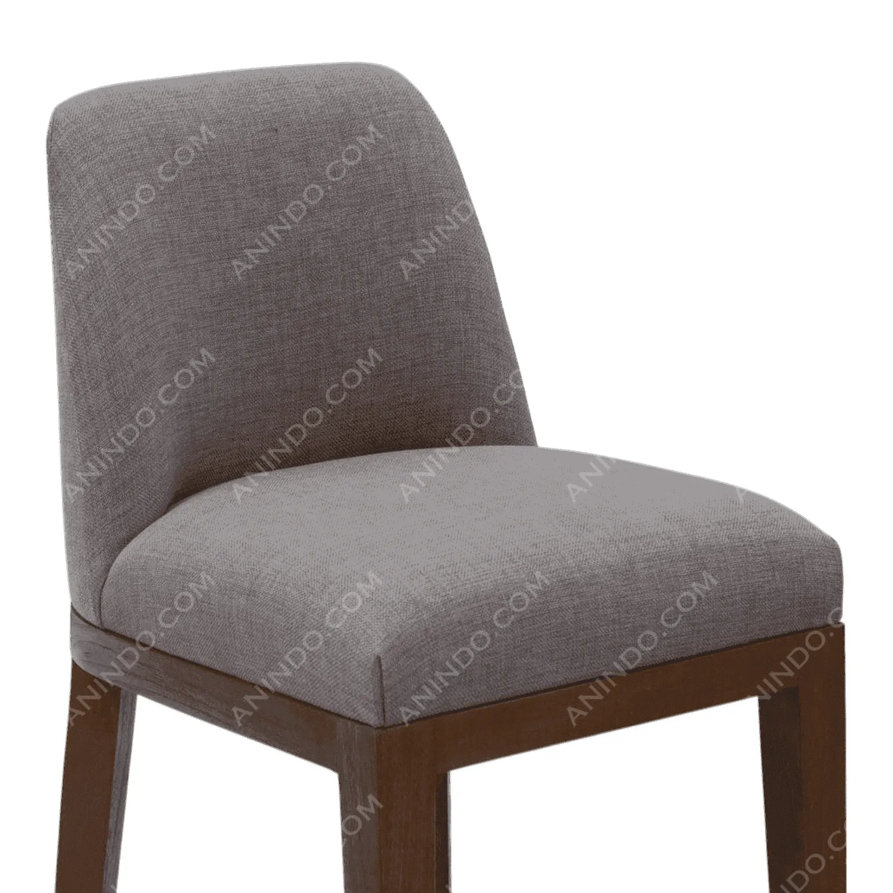 Modern gray upholstered dining chair with wooden legs