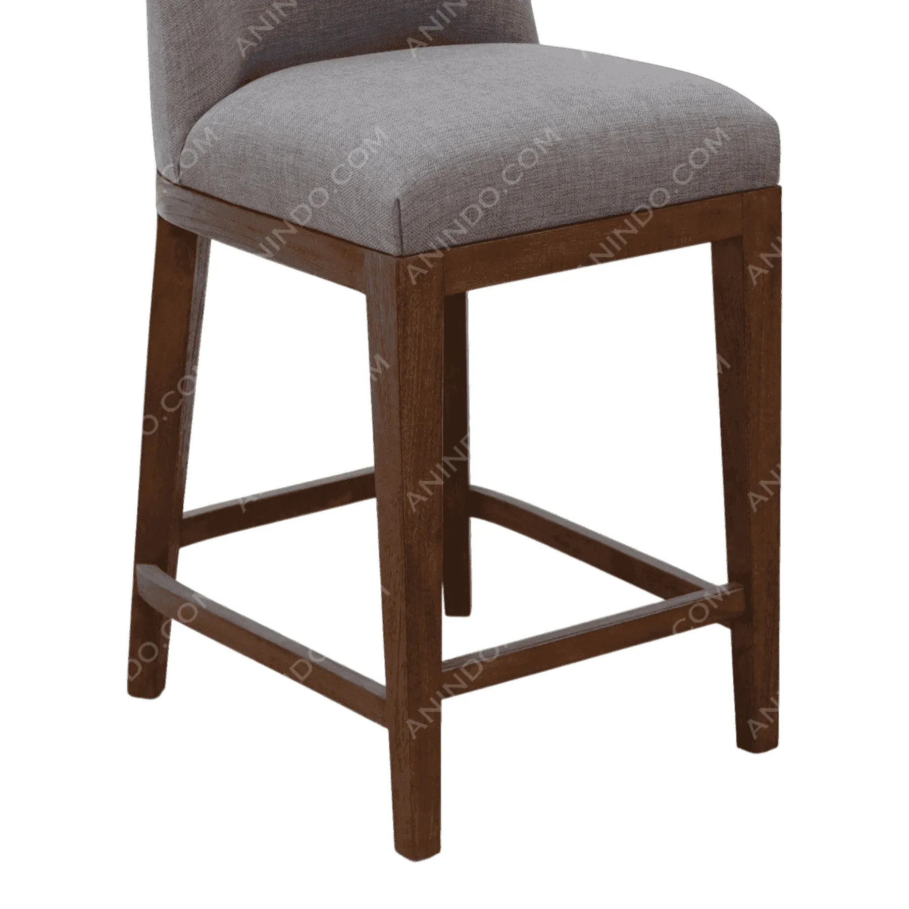 Gray upholstered wooden bar stool