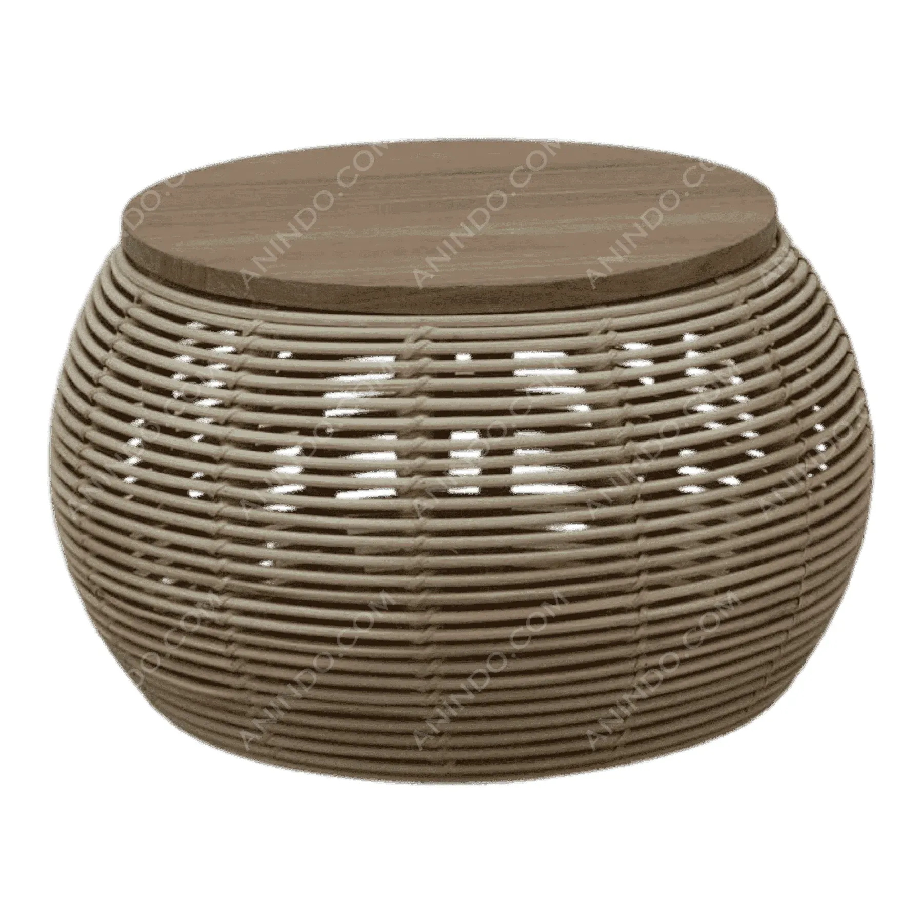 Round wicker coffee table with wooden top