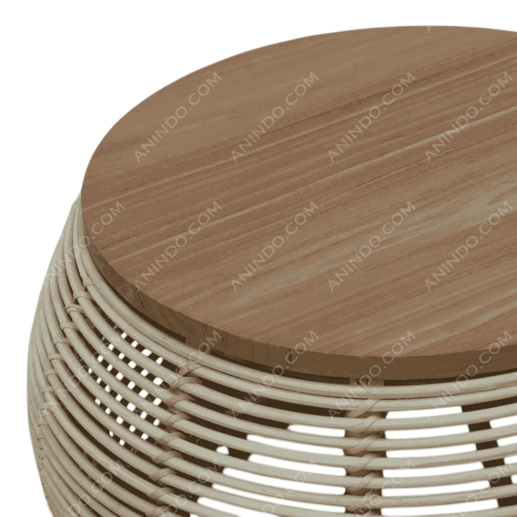 Round wicker table with wooden top