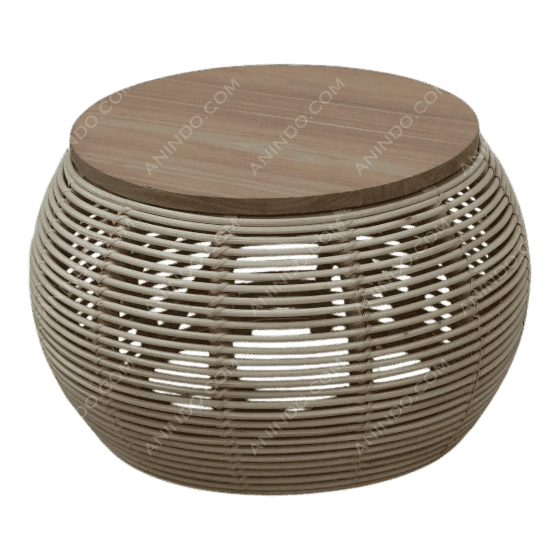 Round wicker coffee table with wooden top