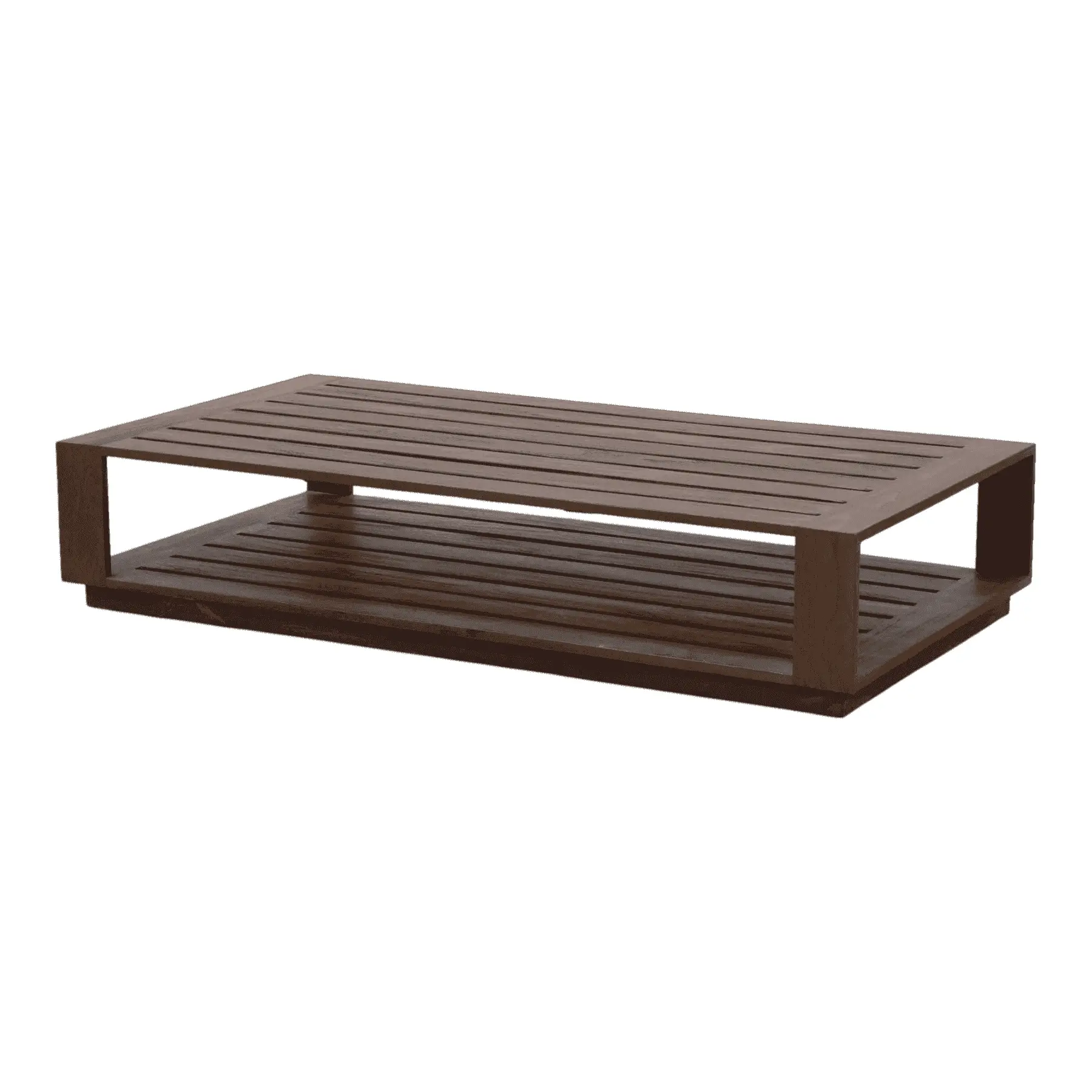 Modern wooden coffee table with slatted shelves