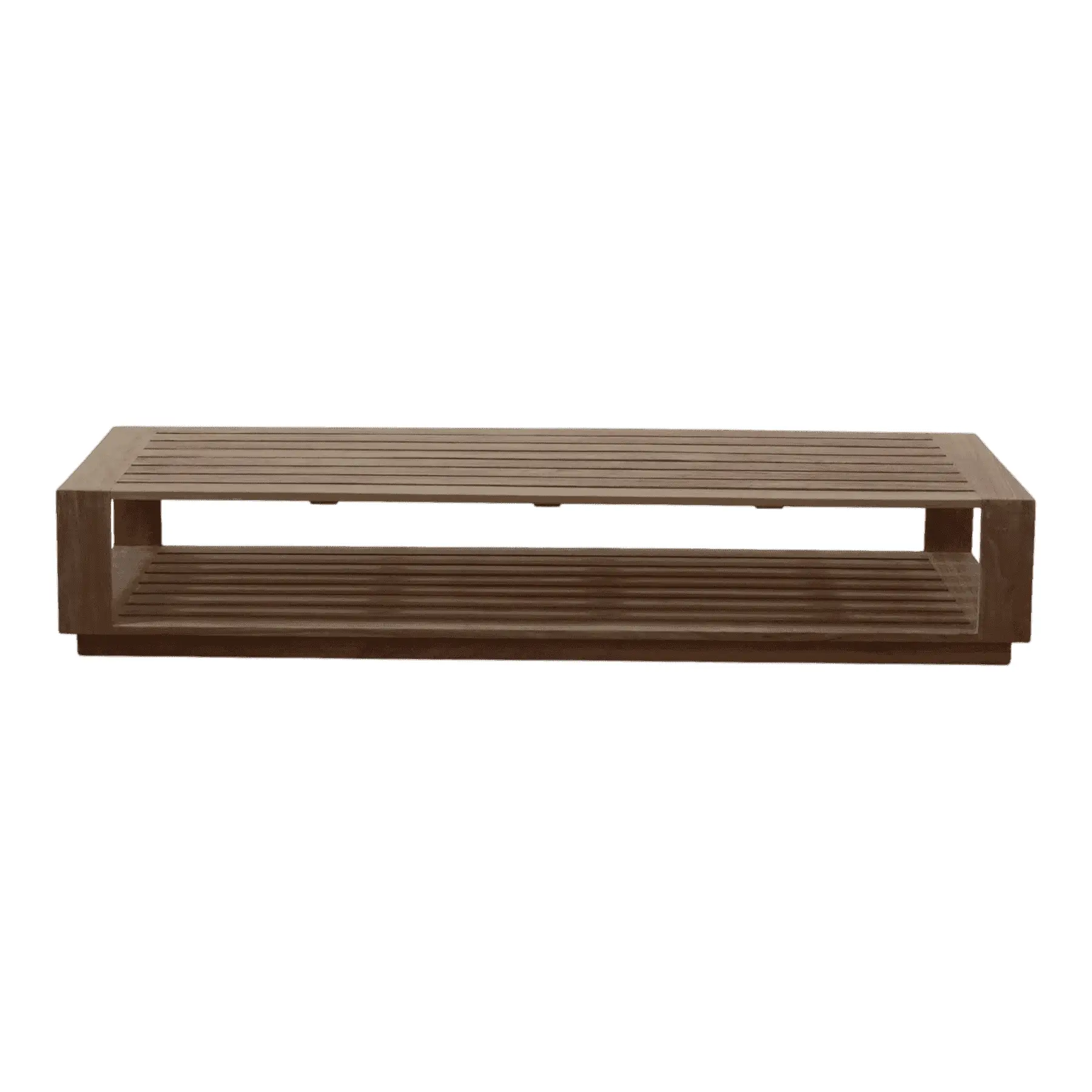 Wooden slatted rectangular coffee table with shelf