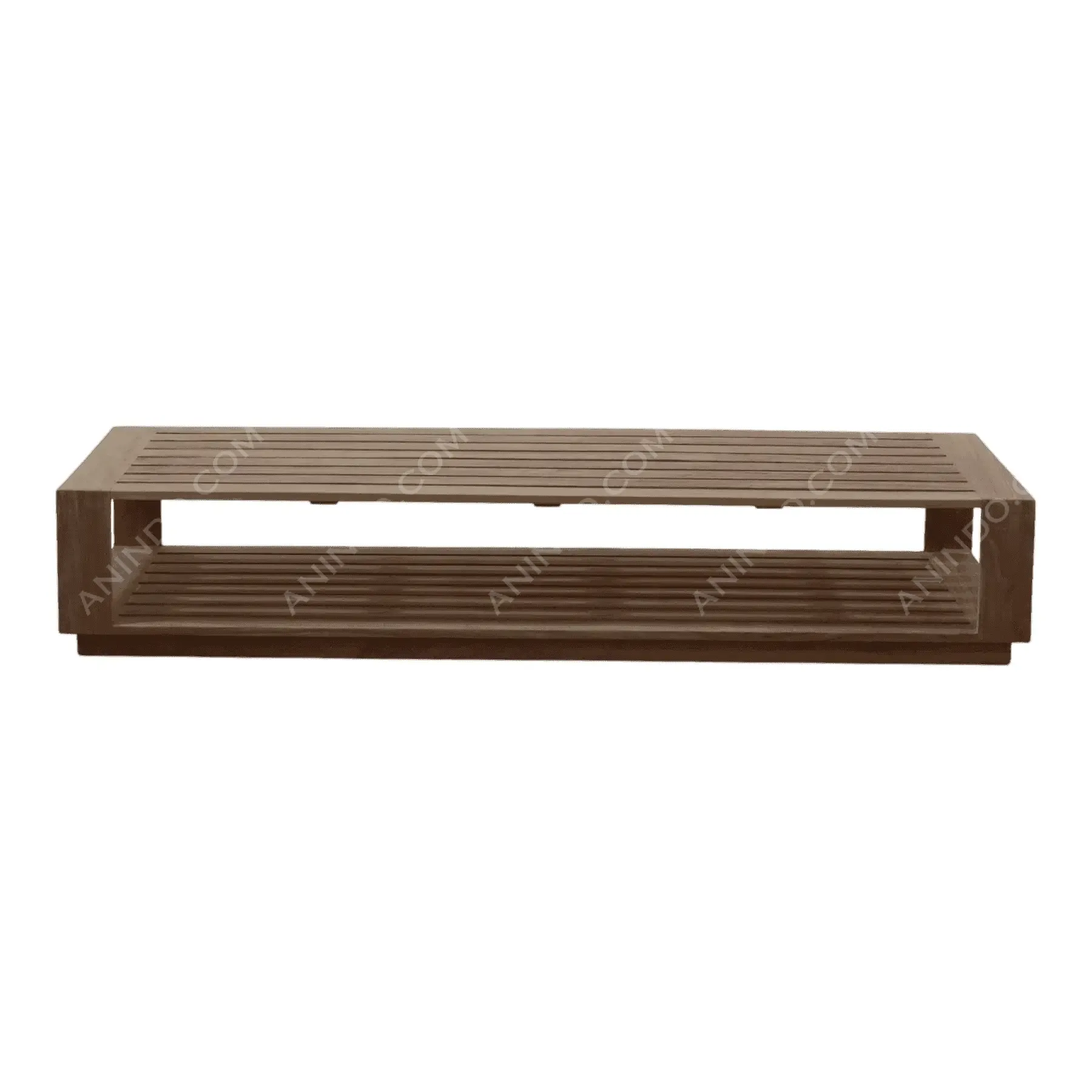 Wooden slatted rectangular coffee table with shelf