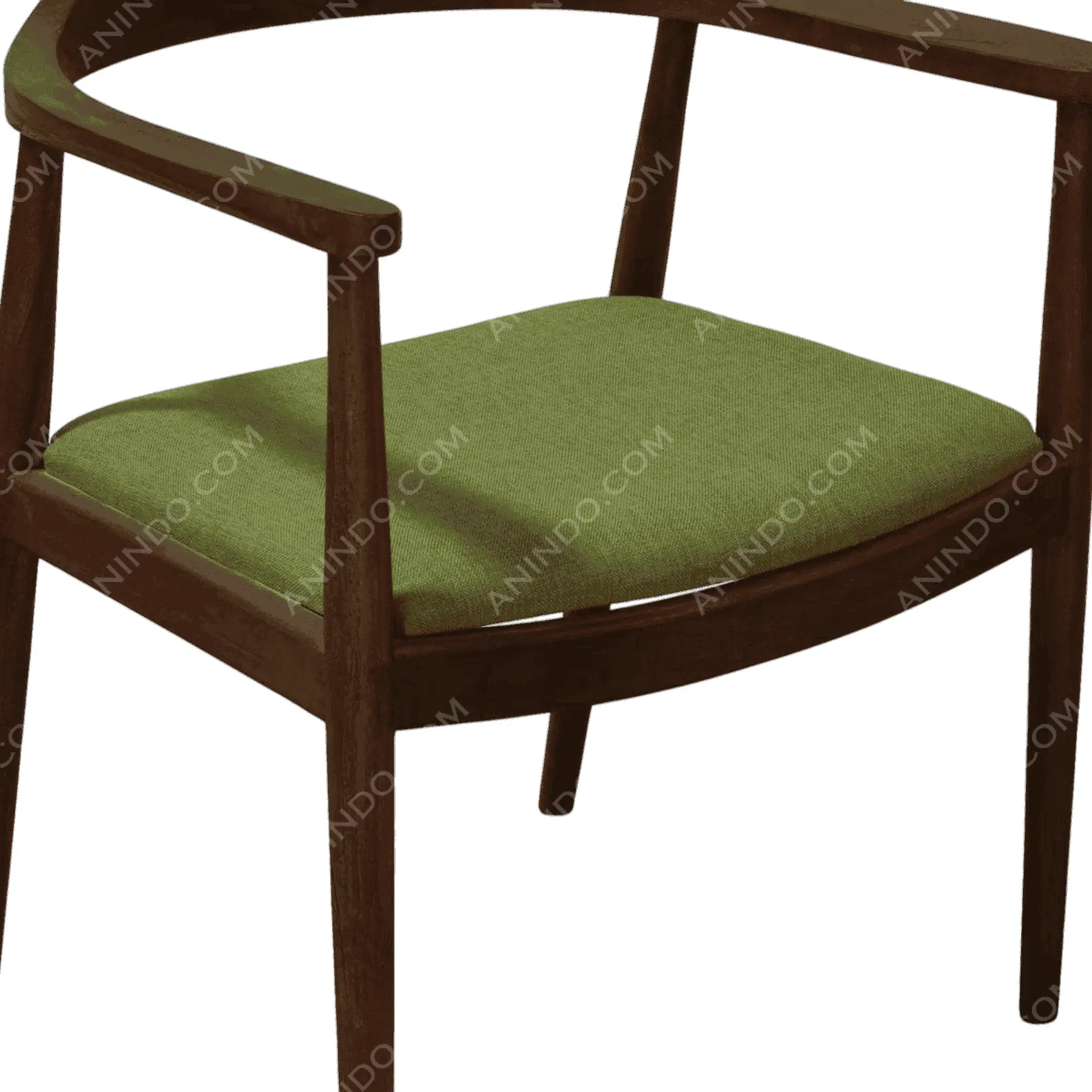 Wooden chair with green upholstered seat