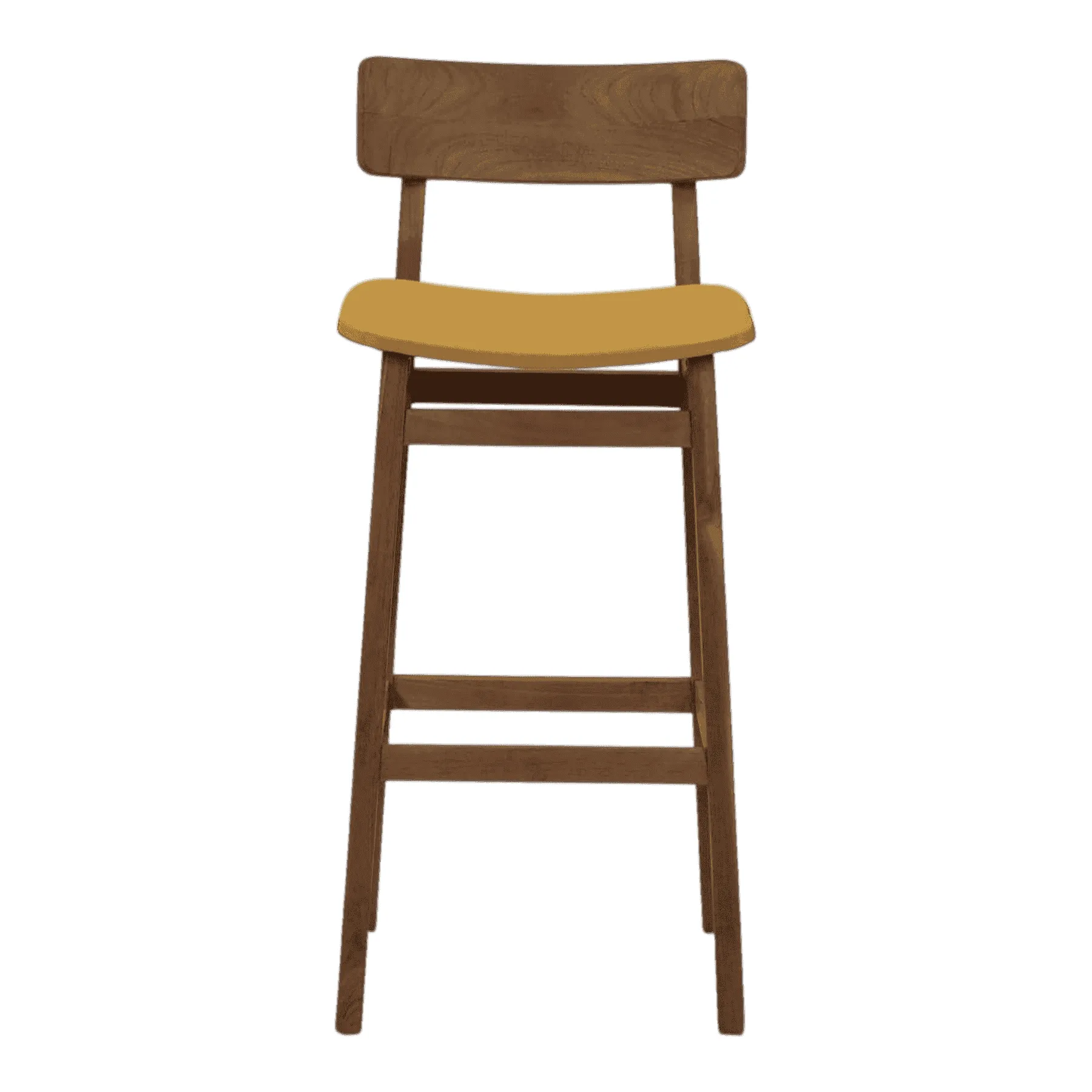 Wooden barstool with yellow cushioned seat