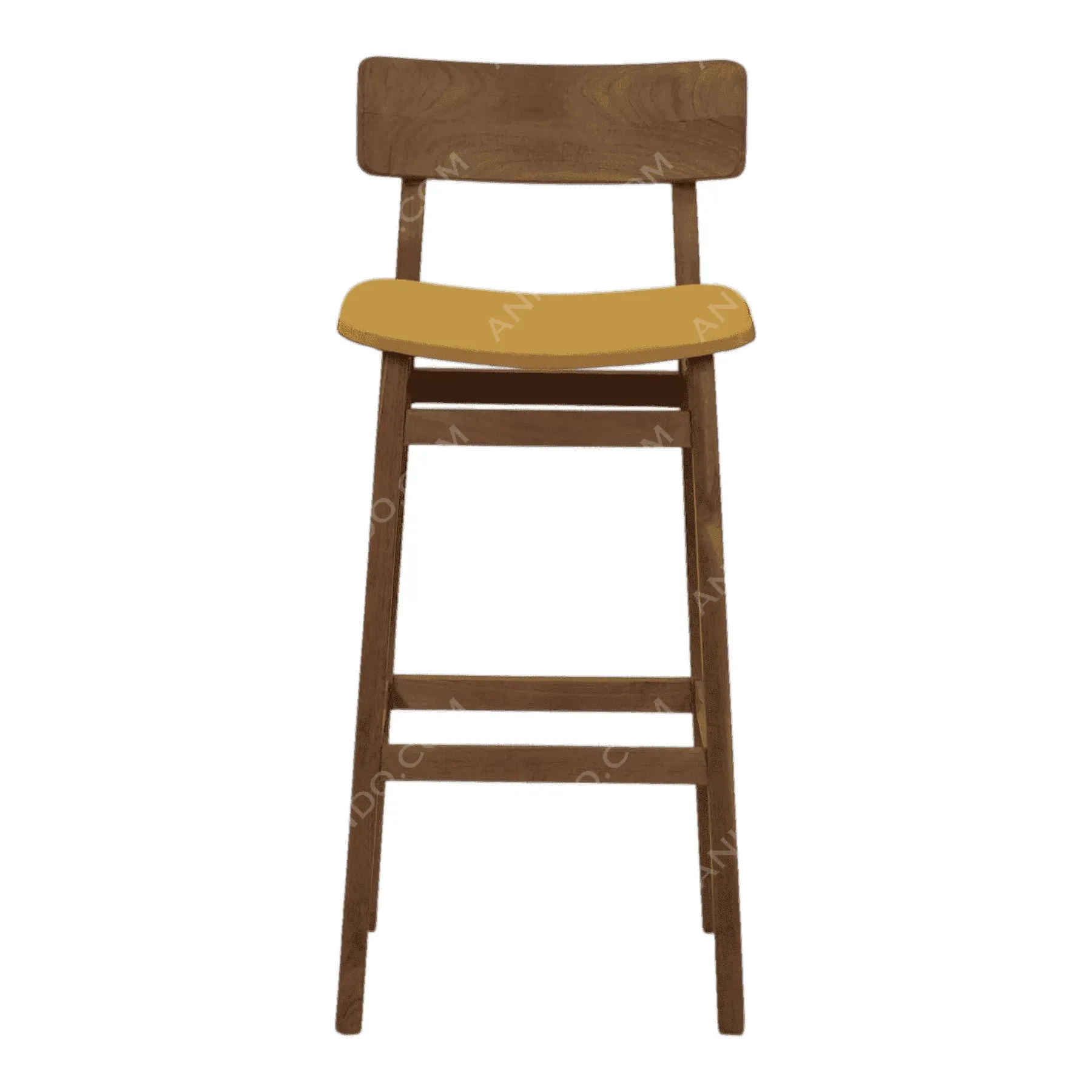 Wooden barstool with yellow cushioned seat