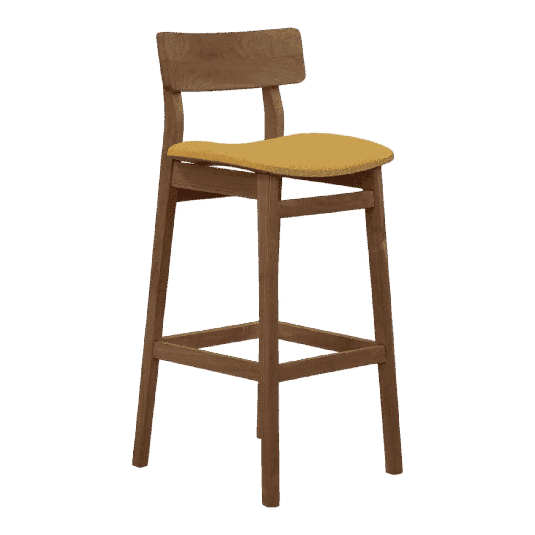 Wood bar stool with yellow seat cushion