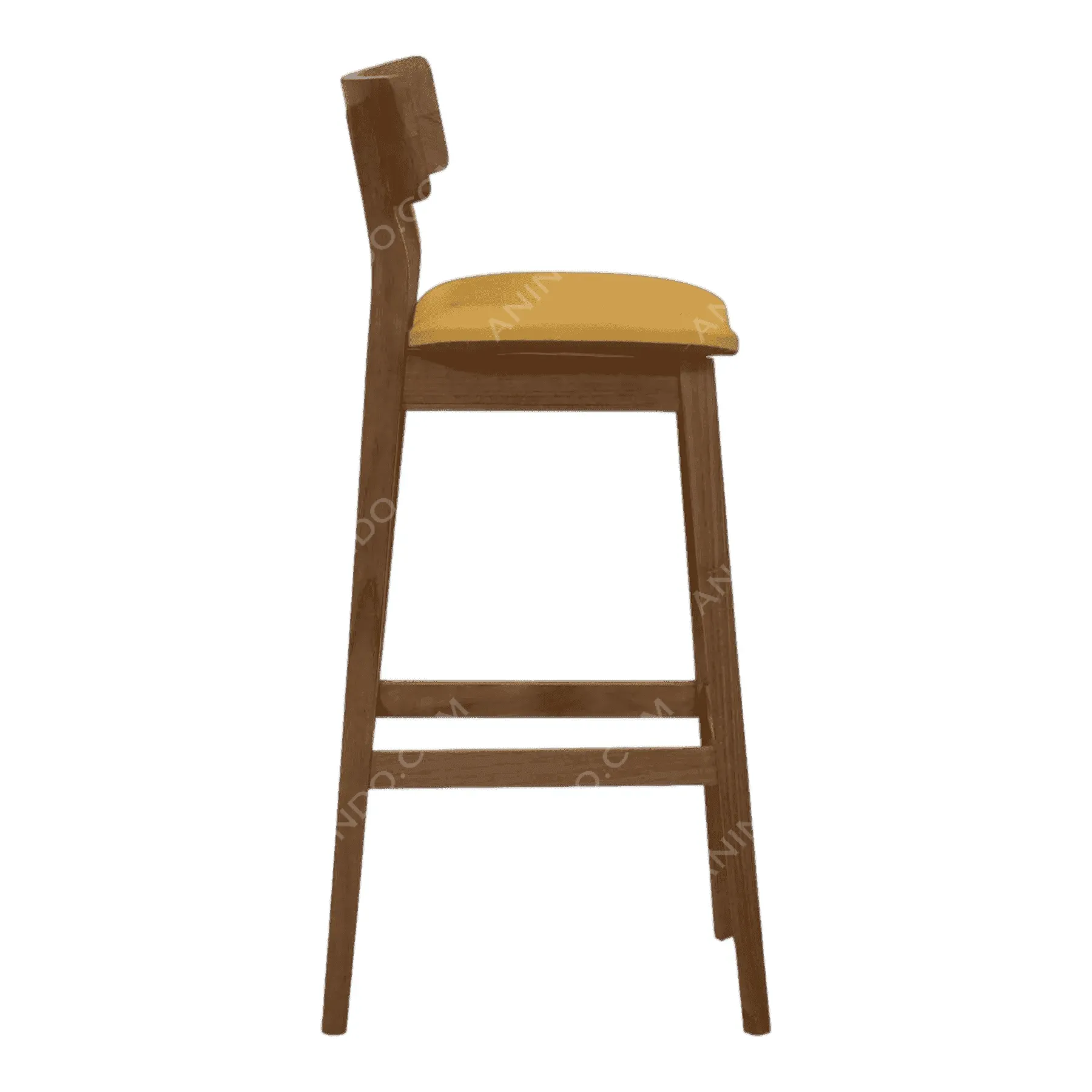 Wooden bar stool with yellow cushion seat