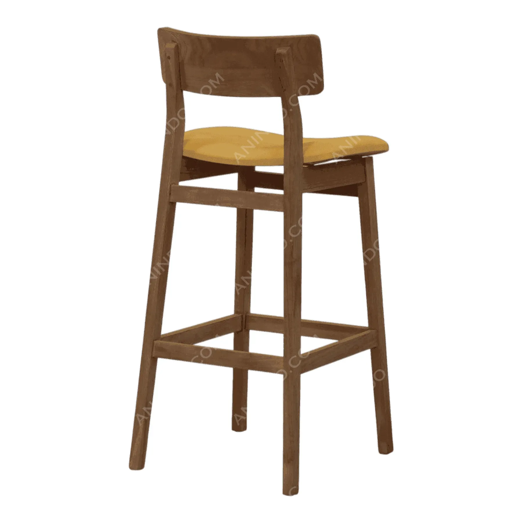 Wooden bar stool with yellow cushioned seat